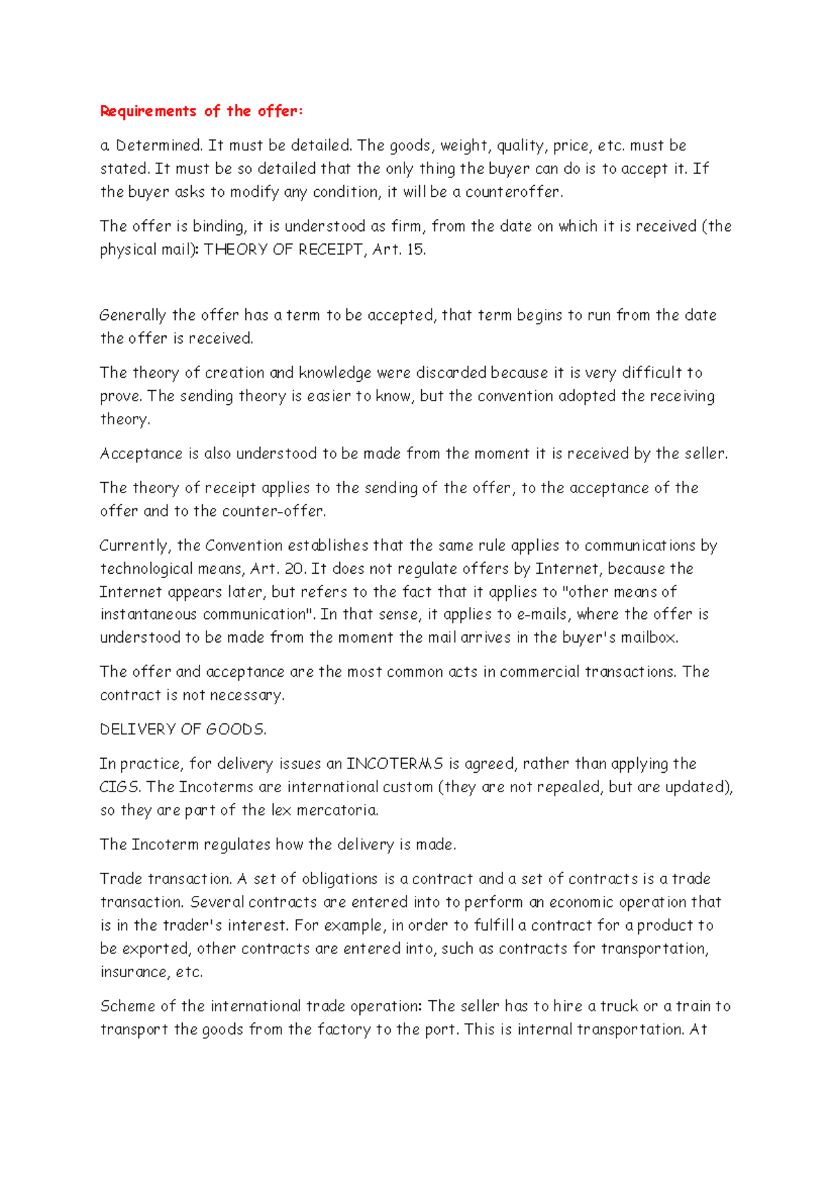 Requirements of the offer 16 - Requirements of the offer: a. Determined ...