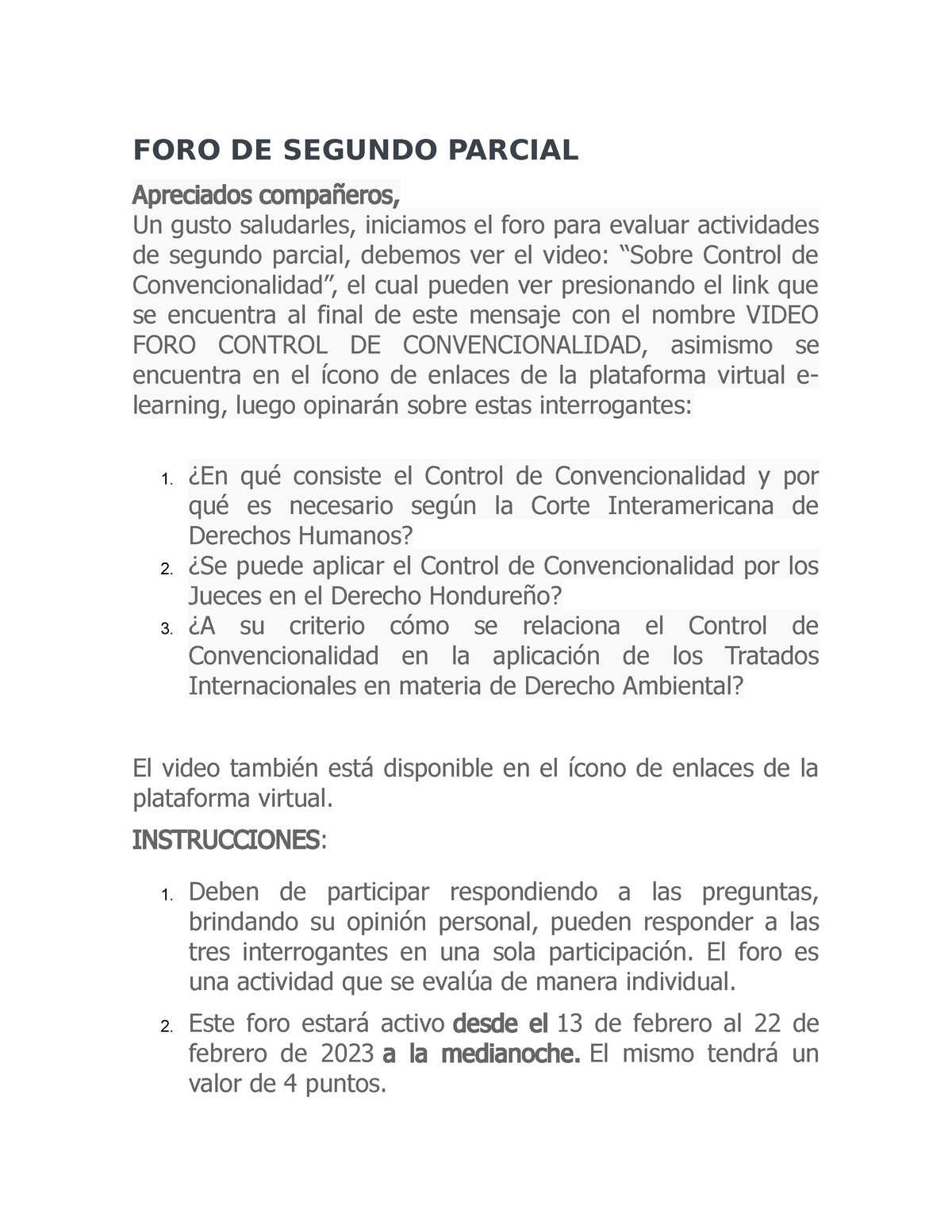 FORO DE Segundo Parcial - FORO DE SEGUNDO PARCIAL Apreciados Compañeros ...