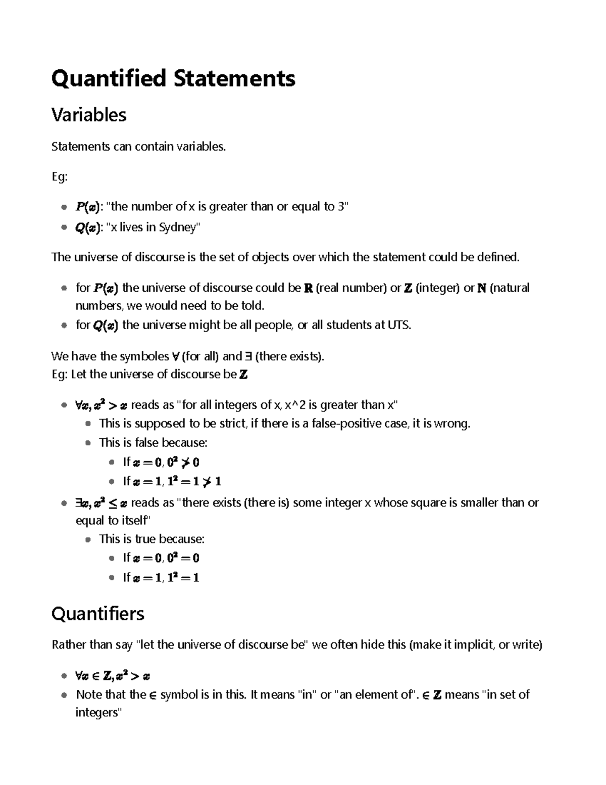 Quantified Statements Notes Quantified Statements Variables