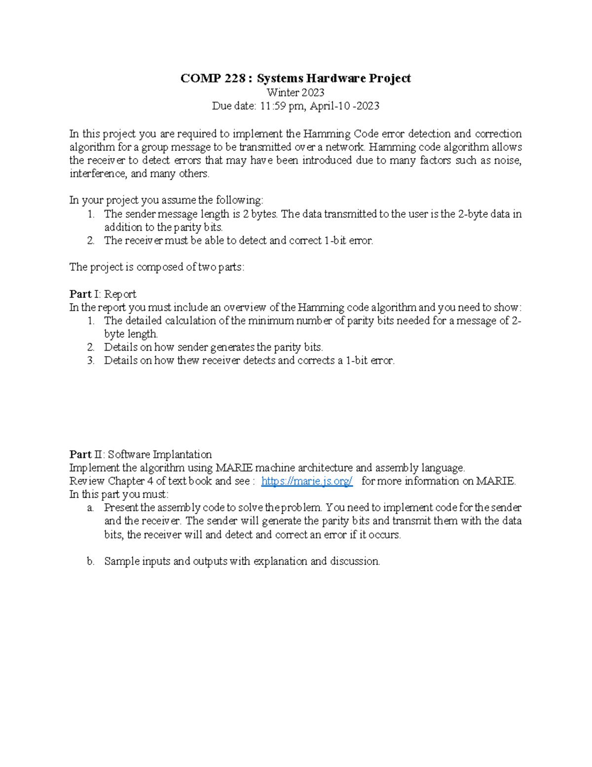 COMP 228-Project Win 2023 - COMP 228 : Systems Hardware Project Winter ...
