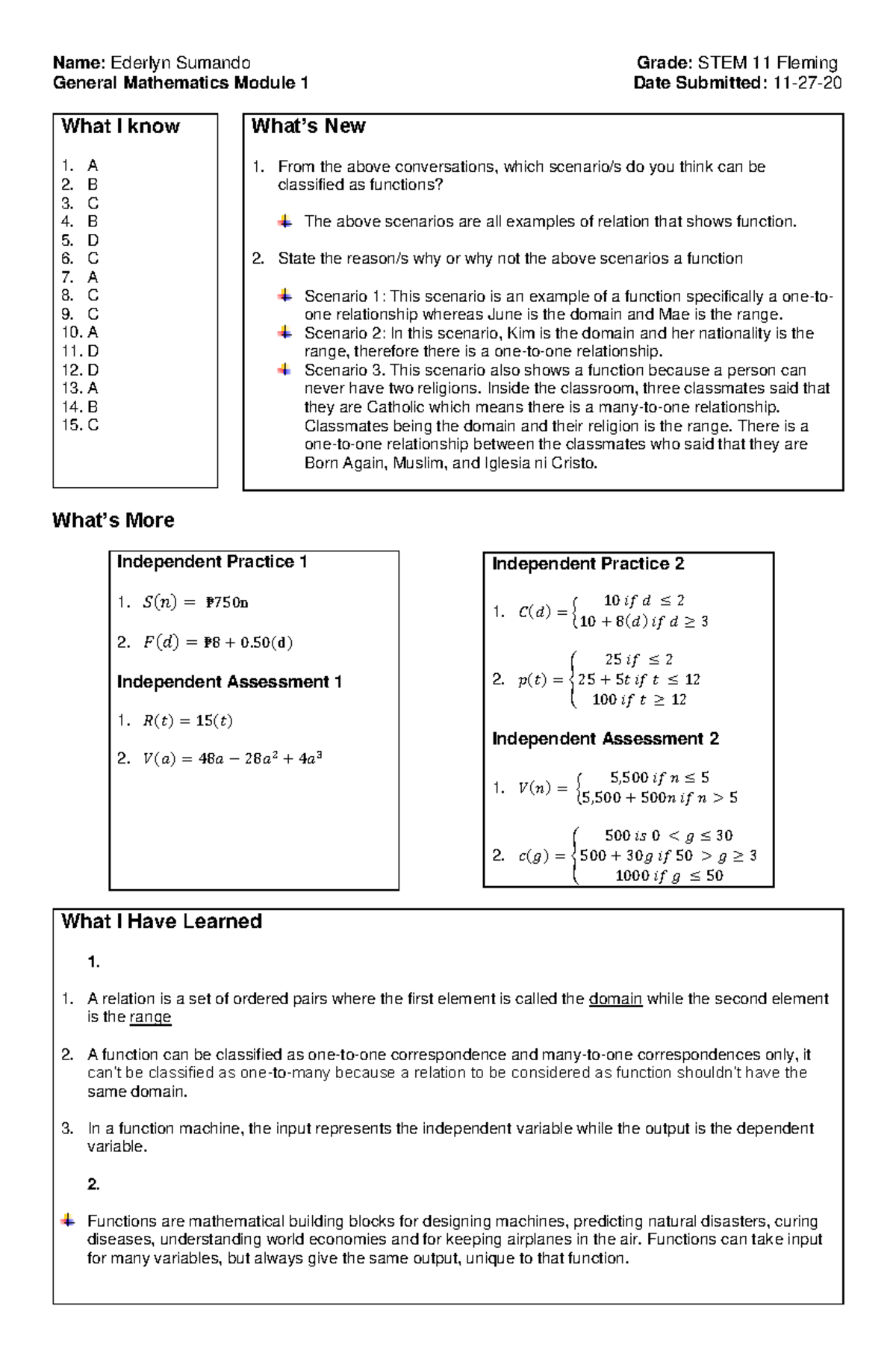 General Mathematics M1 Answer- Sumando - Name: Ederlyn Sumando Grade ...