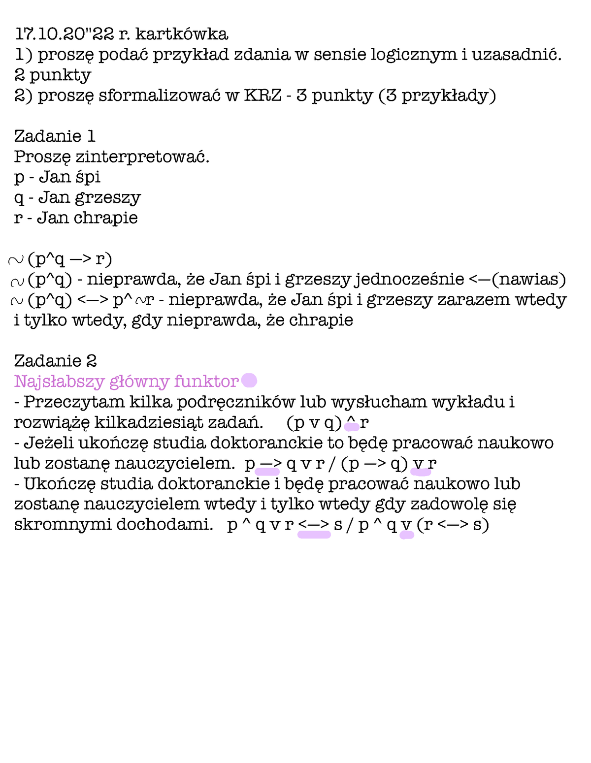 4 - Pierwsze ćwiczenia Z Zajęć Logiki Praktycznej- Notatka - 17.10''22 ...