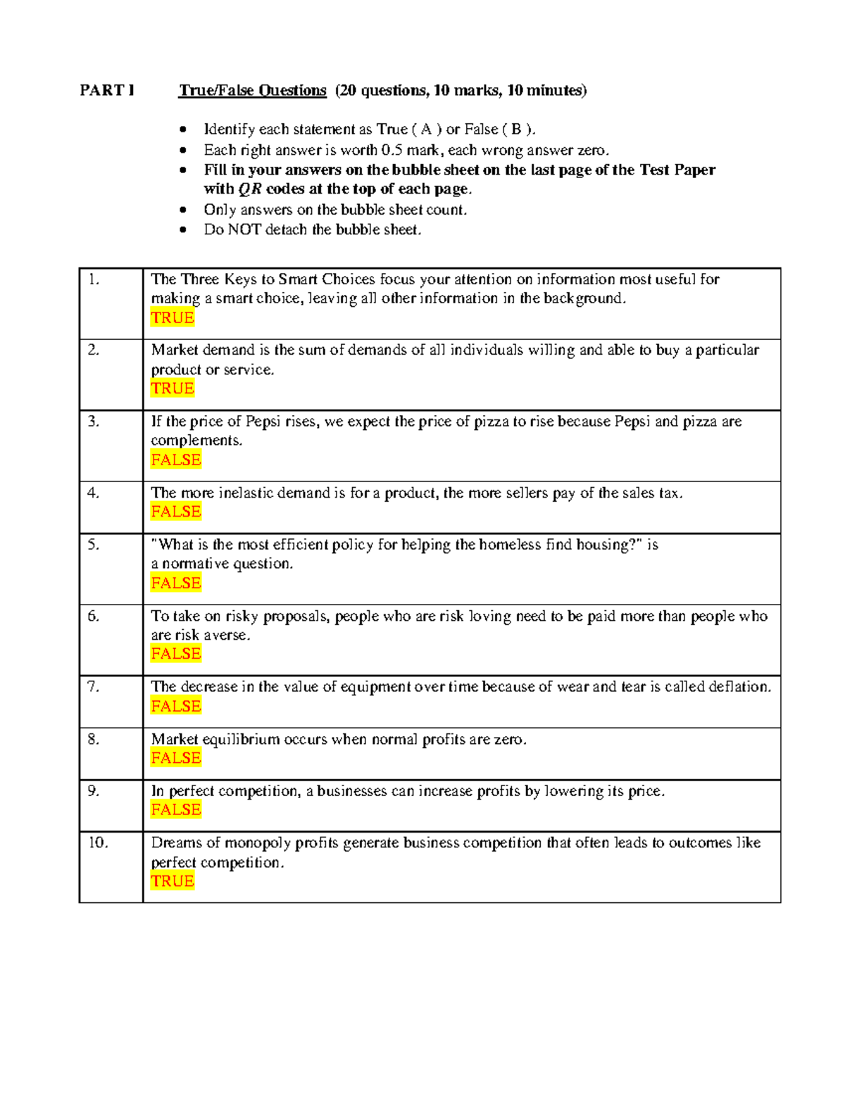 F21 105 Micro Comp TF-MC answers - PART I True/False Questions (20 ...