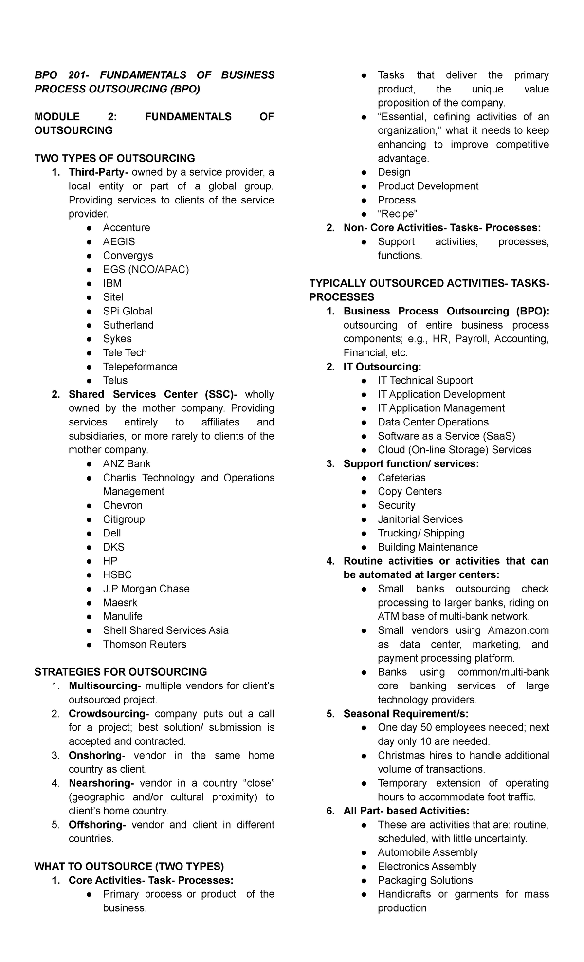 BPO Module 2 3 - BPO 201- FUNDAMENTALS OF BUSINESS PROCESS OUTSOURCING ...
