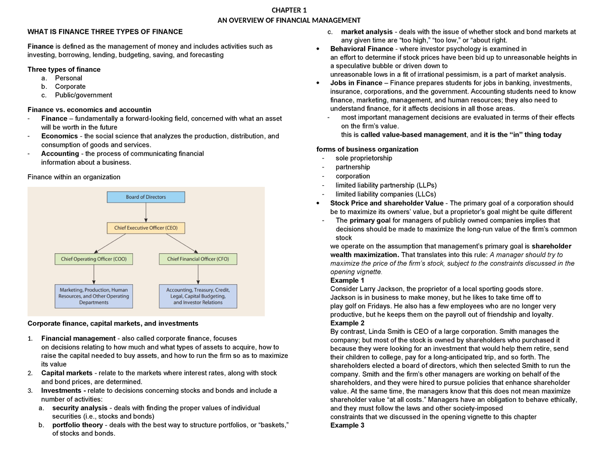 Module 1 - financial management chapter 1 : an overview of financial ...