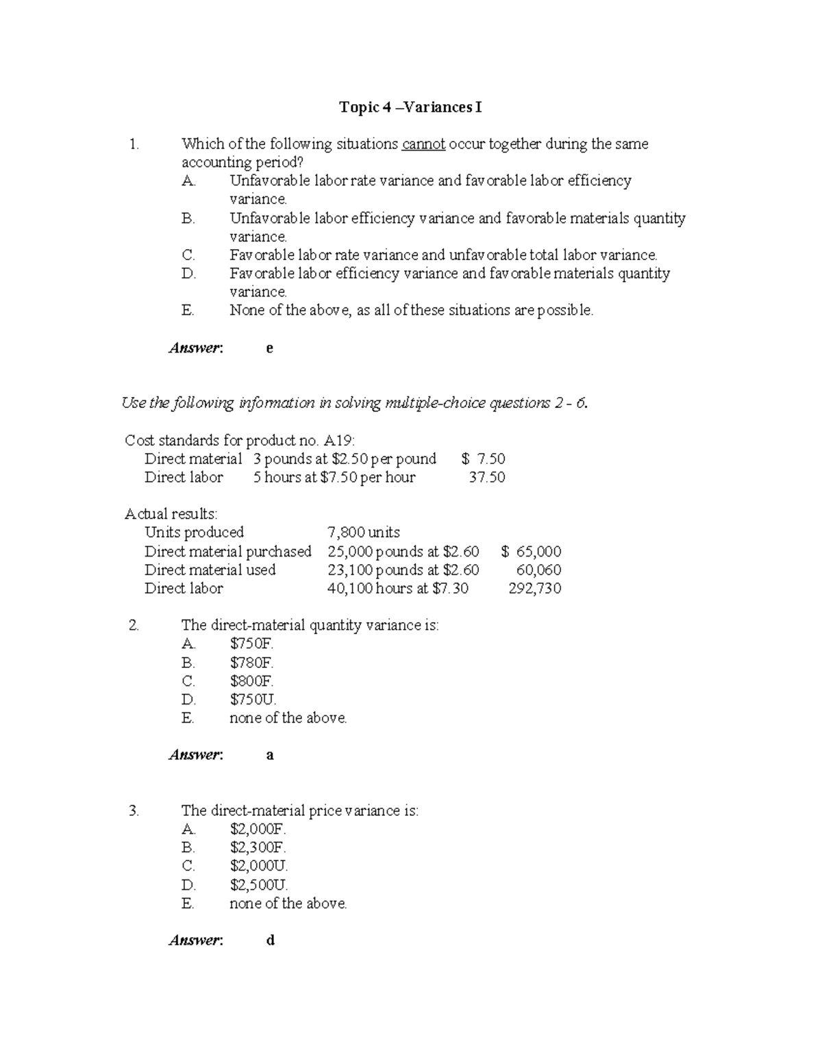 Topic 4 with Answers - Module4 - Topic 4 –Variances I Which of the ...