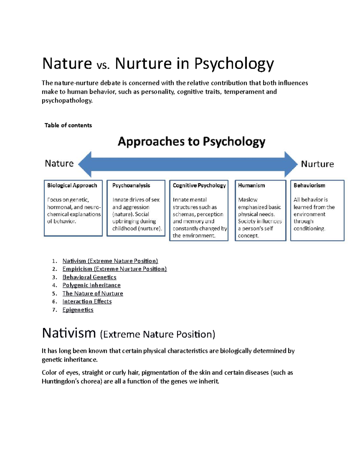 psychology nature vs nurture assignment