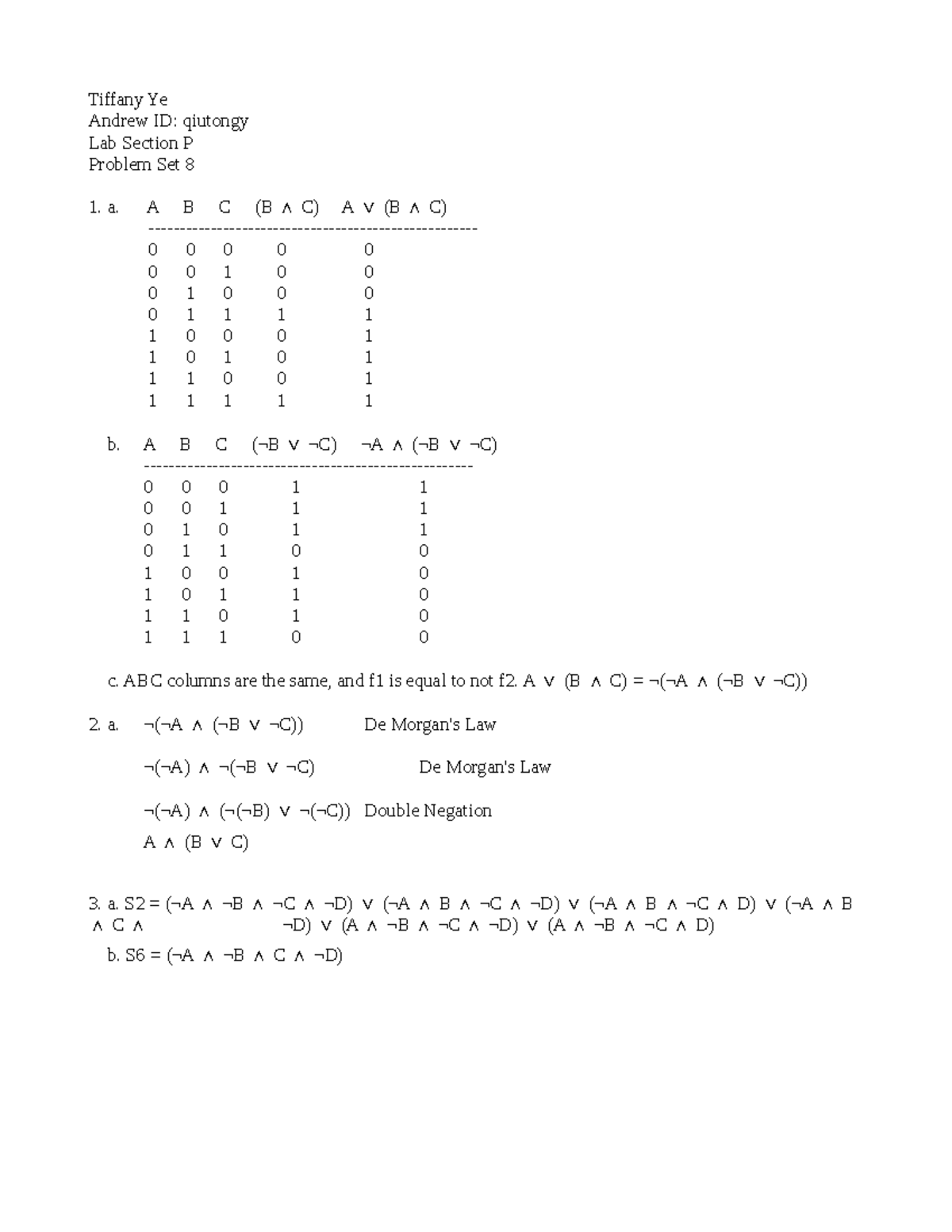 Problem Set 8 with Answer - Tiffany Ye Andrew ID: qiutongy Lab Section ...