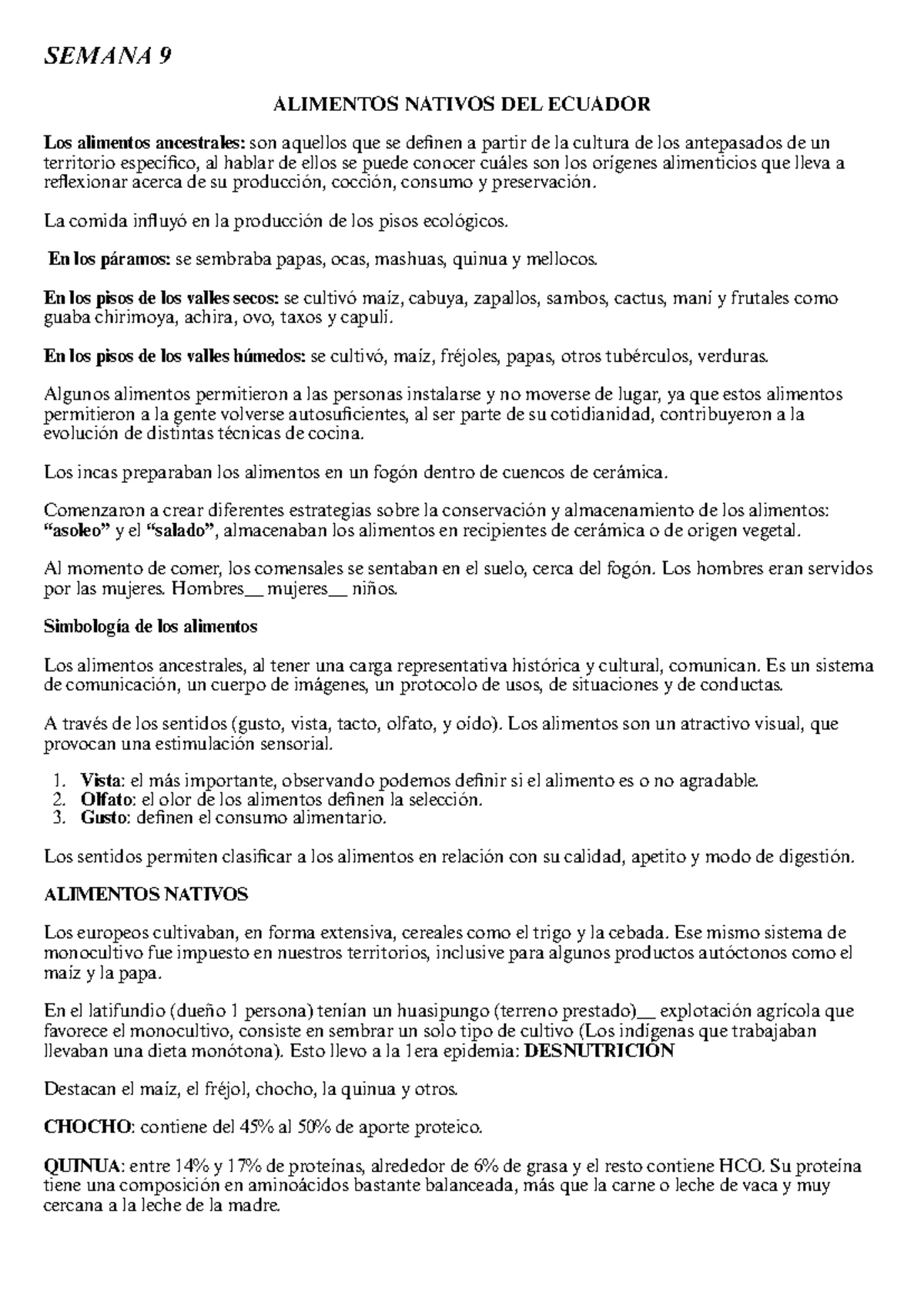 Material DE Estudio- Antropología - SEMANA 9 ALIMENTOS NATIVOS DEL ECUADOR  Los alimentos - Studocu