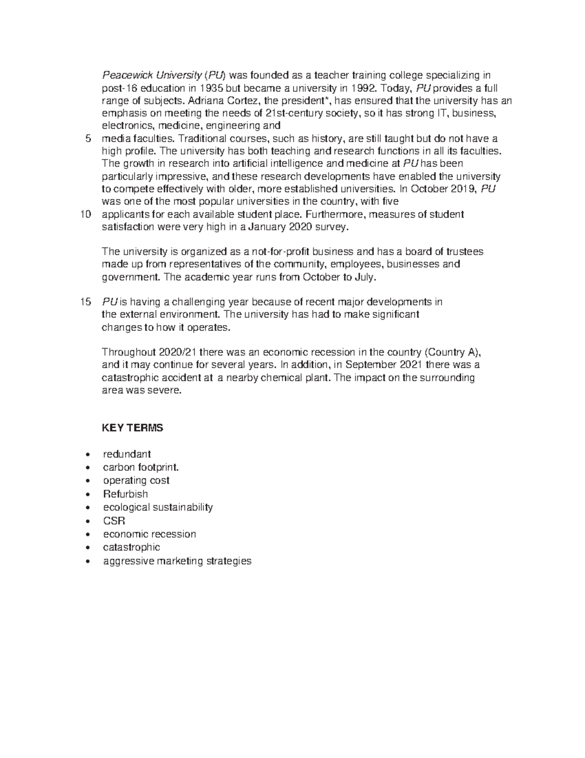 peacewick university case study analysis