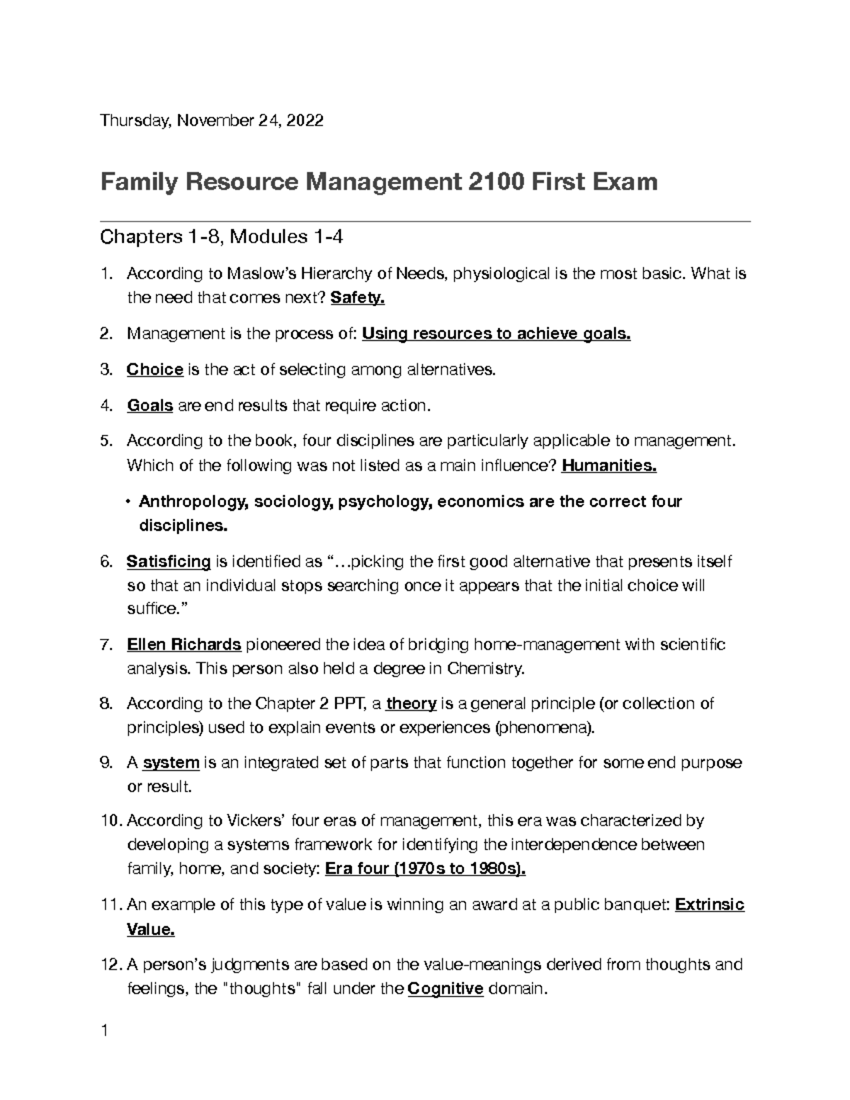 FRM 2100 First Exam Daniel Hubler er State University Family Resource Management FAM 2100