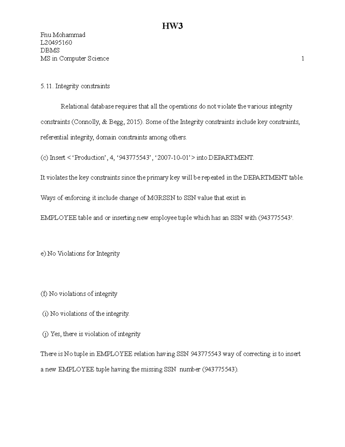 HW3- Answers - Homework - HW Fnu MohammadL DBMS MS In Computer Science ...