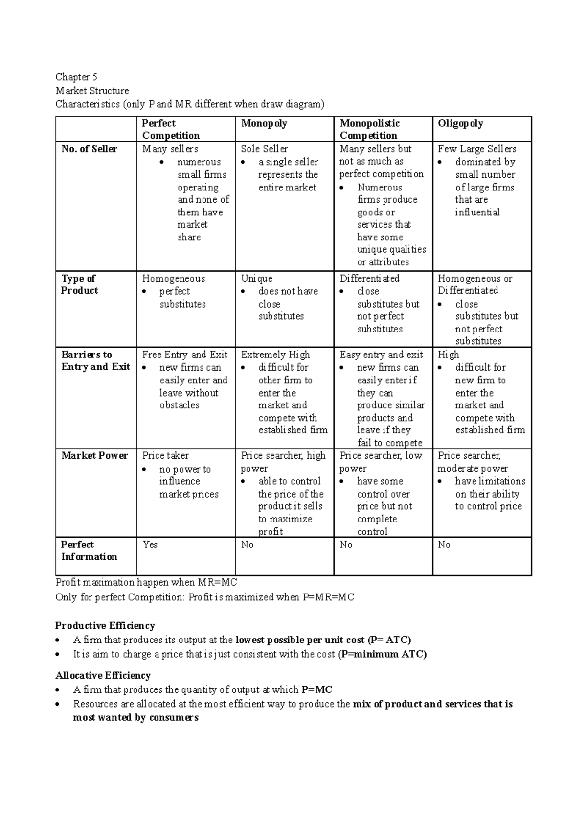 Eco final - Summary Economics - Chapter 5 Market Structure ...