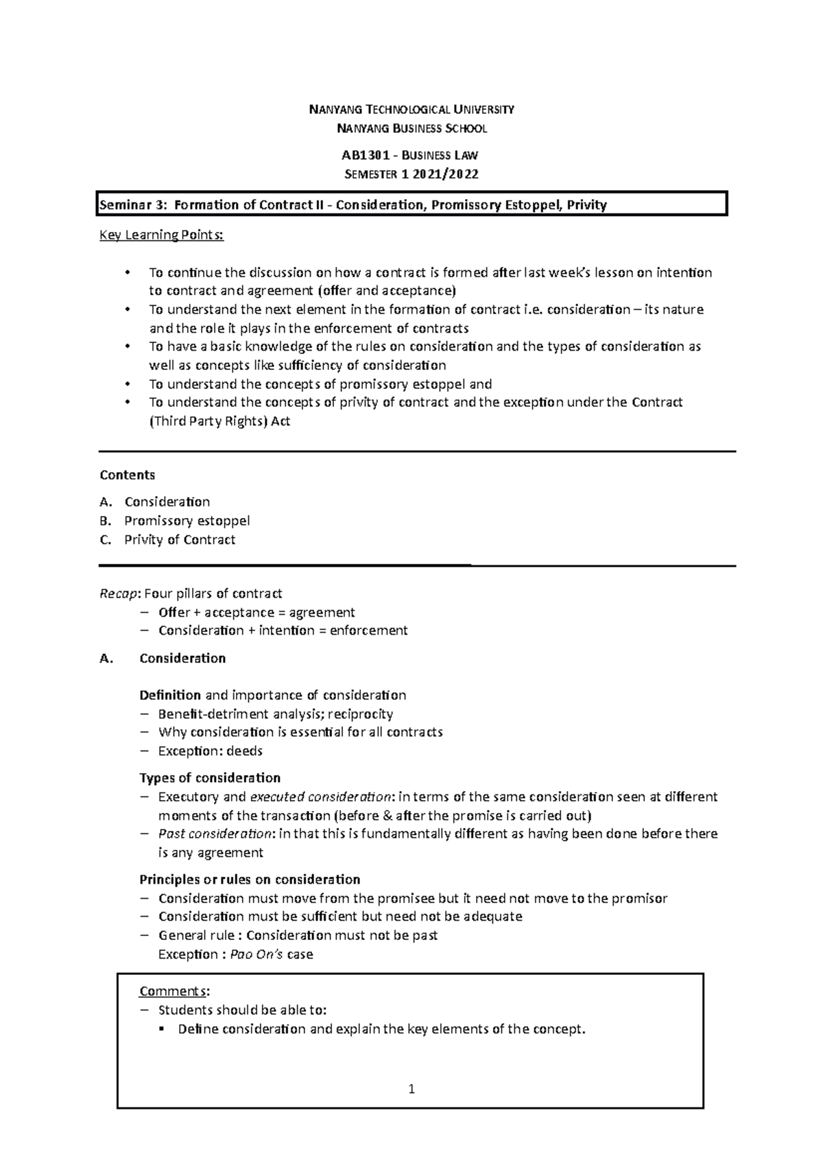 S3 Notes And Things To Look Out For (Main Points) - NANYANG ...