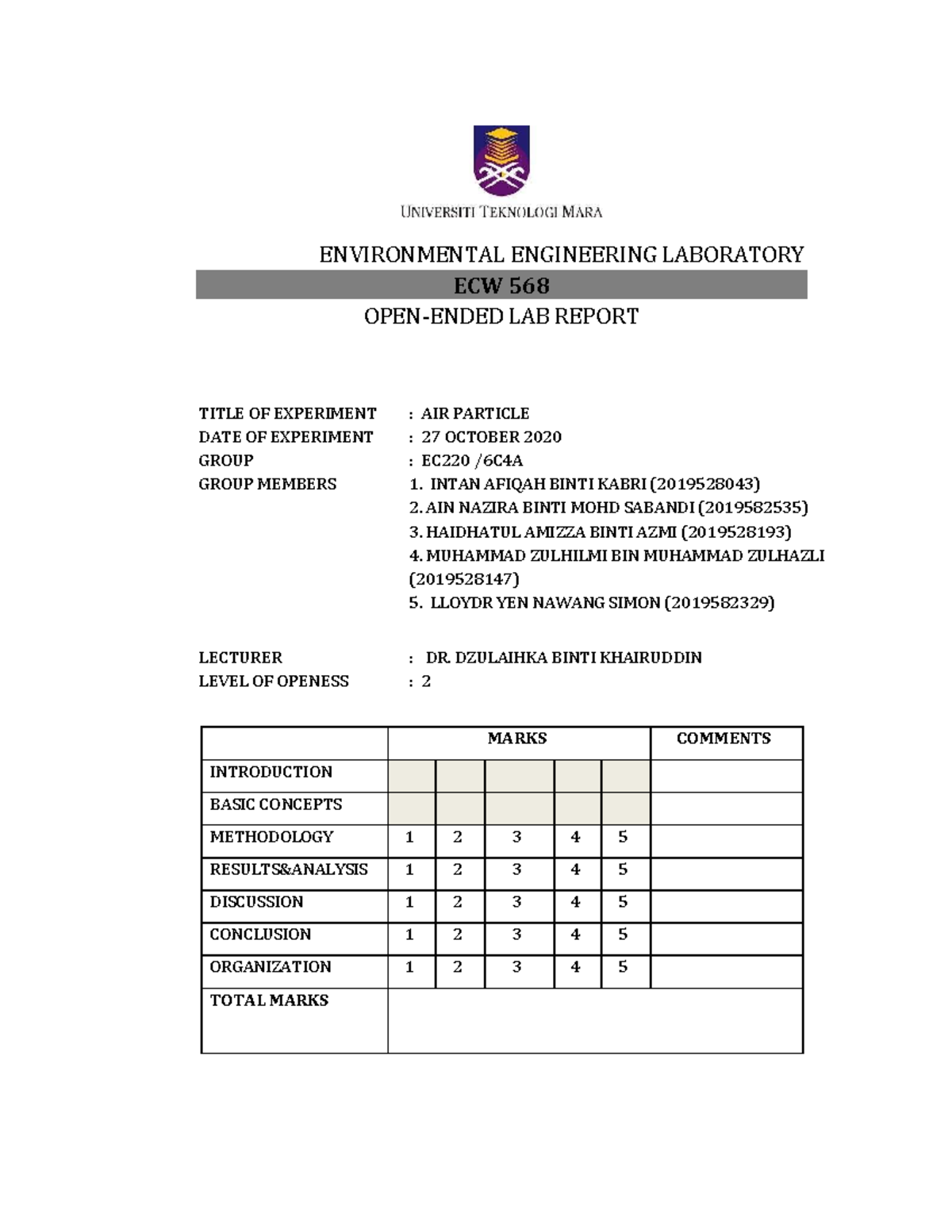 LAB Report AIR Particle E. 6)2/. E. 4A , E. G ). EE2). G , A B / 2A 4/ 29 EC7 568 / 0E. E