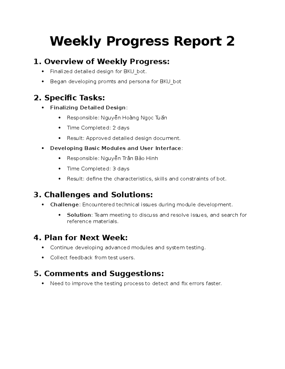 Weekly Progress Report 2 - Overview of Weekly Progress: Finalized ...