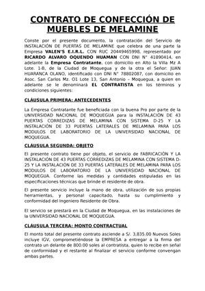 Contrato DE Confección DE Muebles DE Melamine - CONTRATO DE CONFECCIÓN DE  MUEBLES DE MELAMINE Conste - Studocu