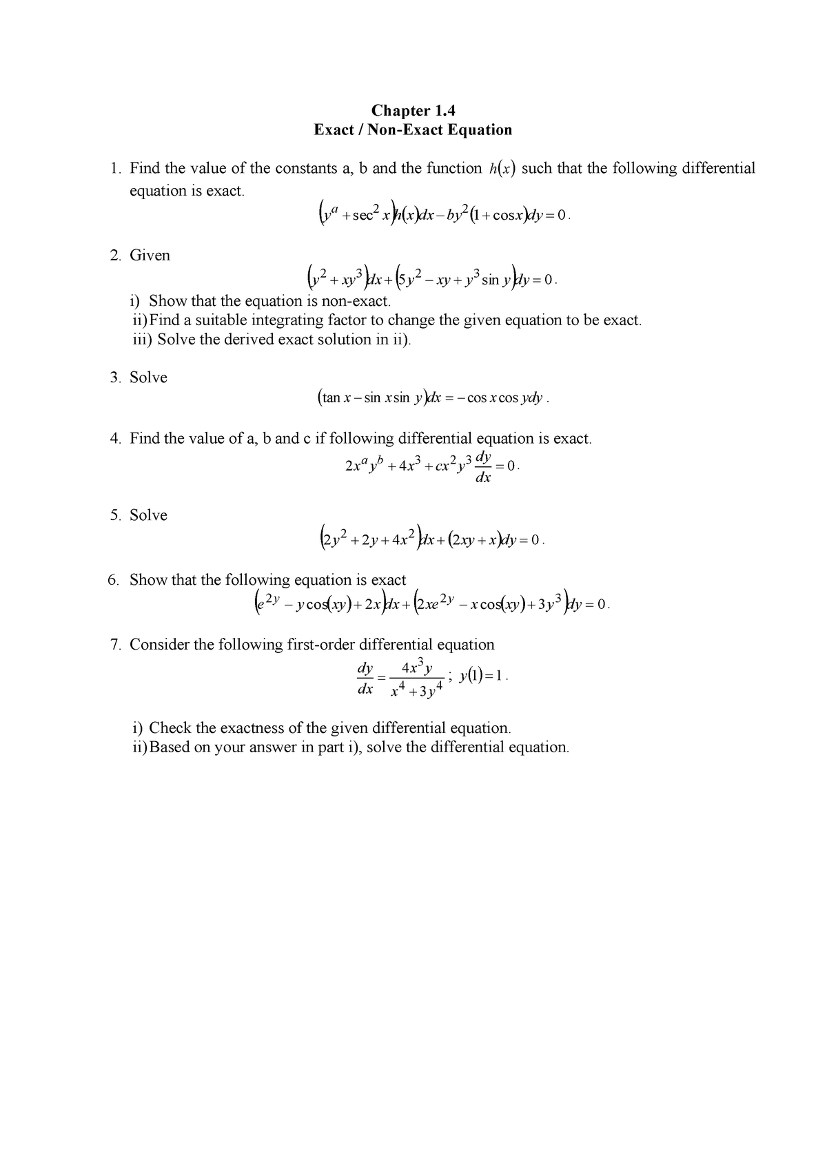 EM II Chapter 01-04 (Exercise) - Chapter 1. Exact / Non-Exact Equation ...