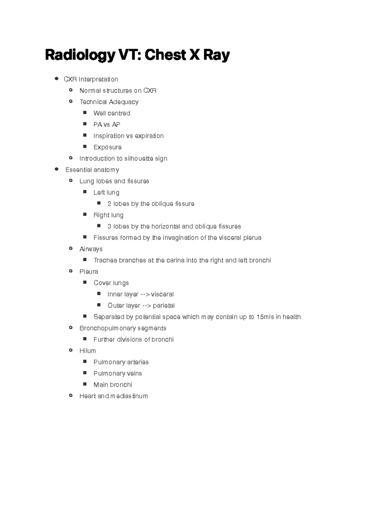 Radiology VT Chest X Ray Ra d i o l o g y V T C h e s t X Ra y CXR