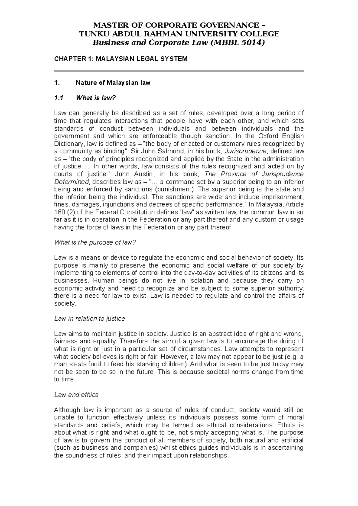 Business Corporate Law Chapter 1 Tunku Abdul Rahman University