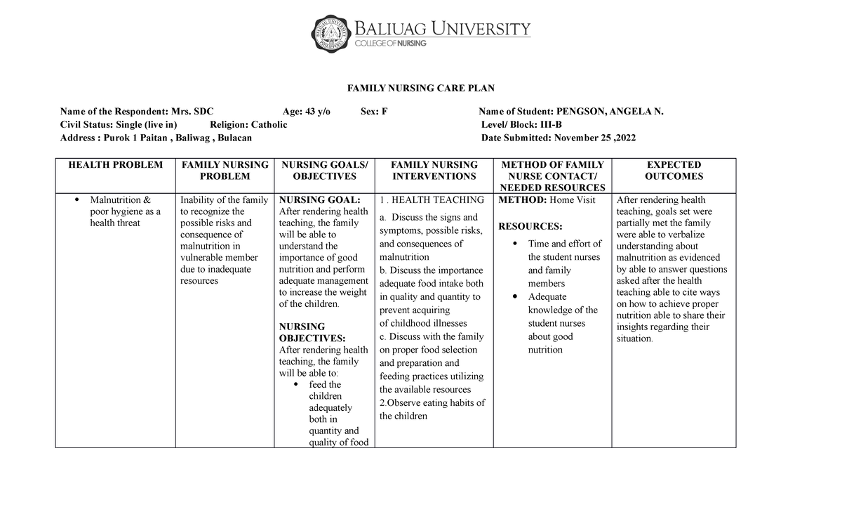 how do you write a nursing care plan for malnutrition