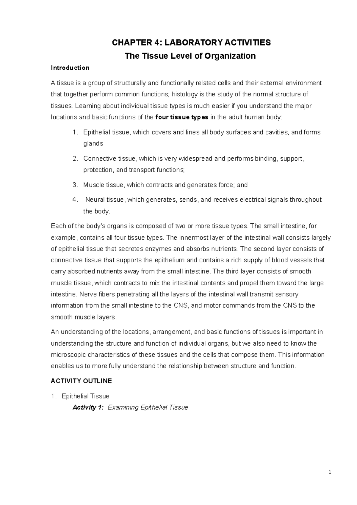Chap 4 Lab activities epithelia CHAPTER 4 LABORATORY ACTIVITIES The Tissue Level of