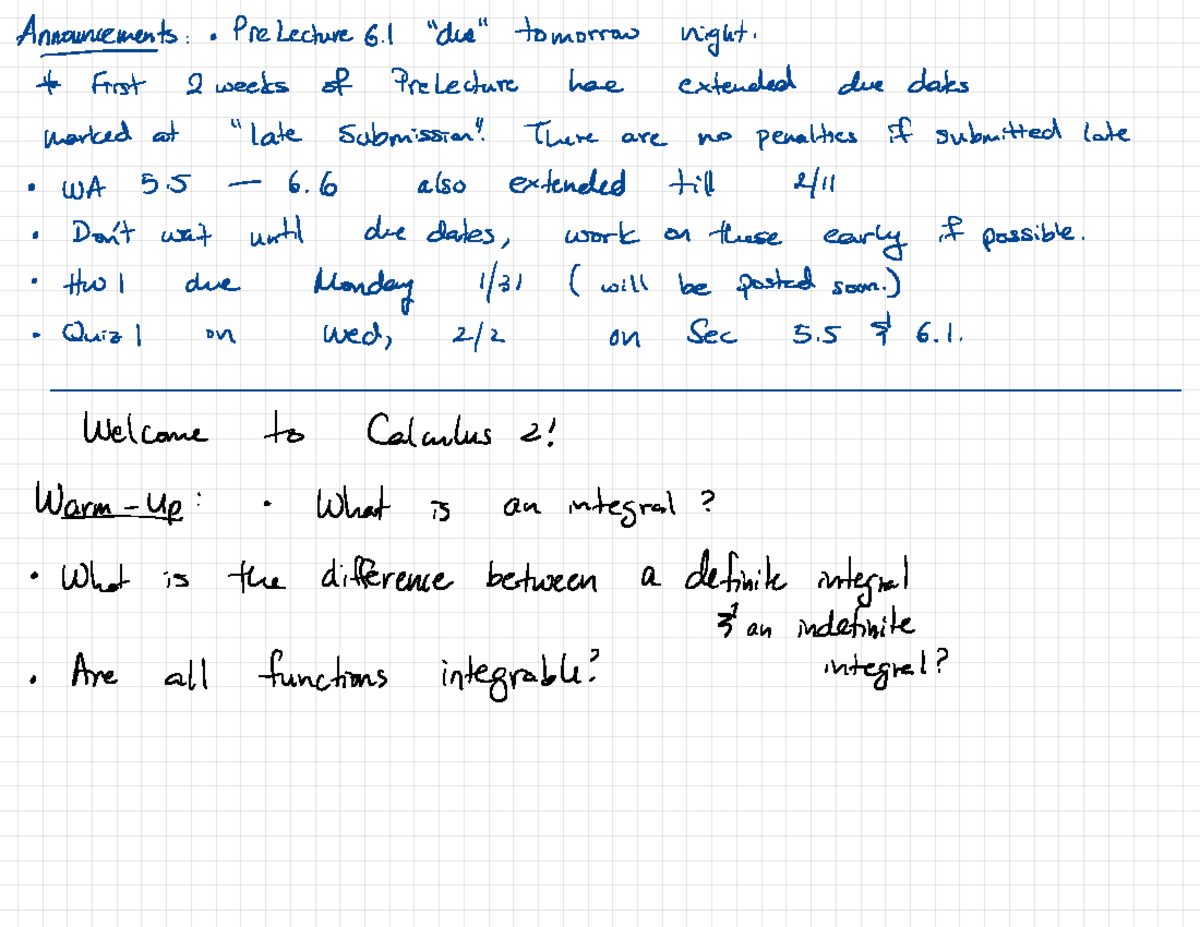 Calc2-008-lecture 1a - calc II - Announ#ts : e Pre Lecture 6. 