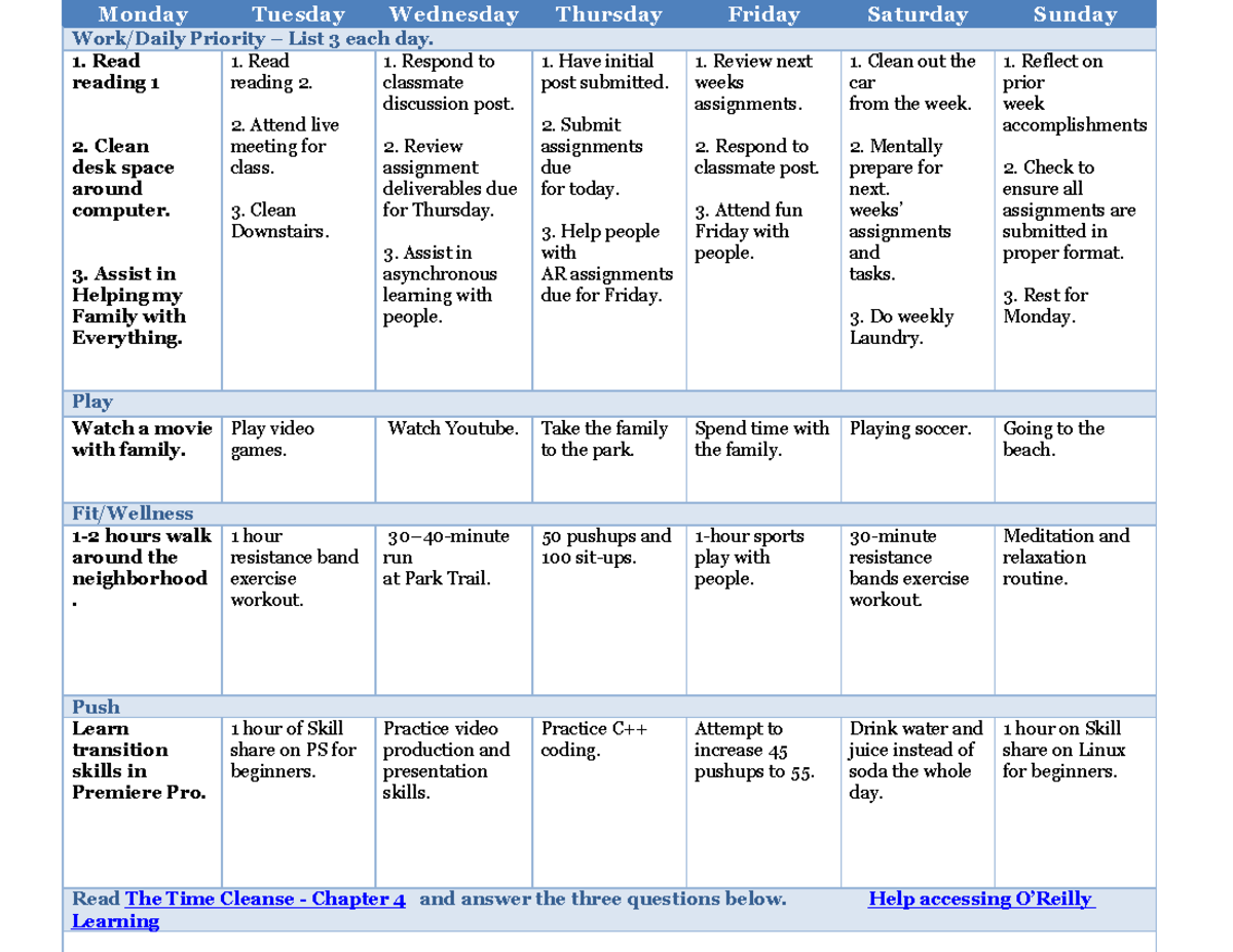 Steven Hanoosh Weekly Plan – Week 2 - DEP1013 - Studocu