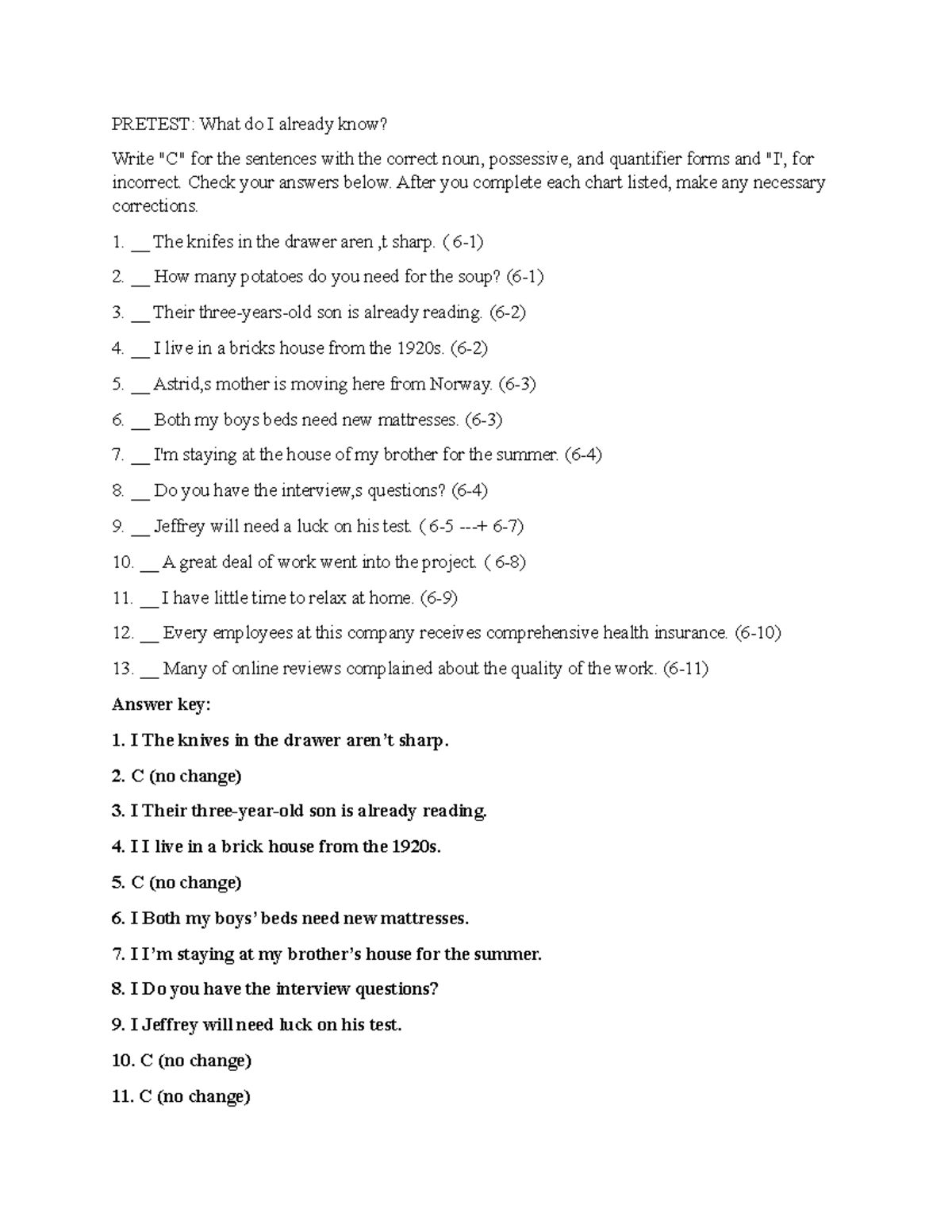 Chapter 6 Pretest, Exercise 1, Exercise 2, Exercise 4 and Exercise 5 ...