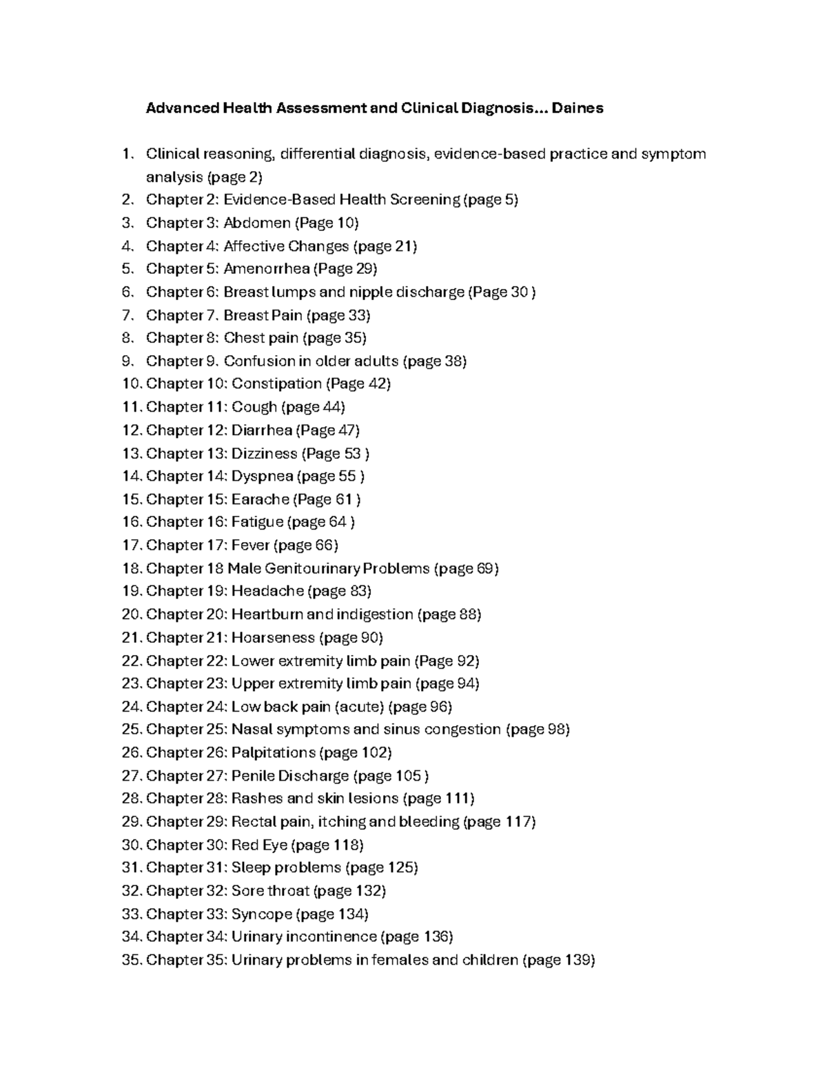 Daines Test bank guide with page numbers for chapters Advanced Health