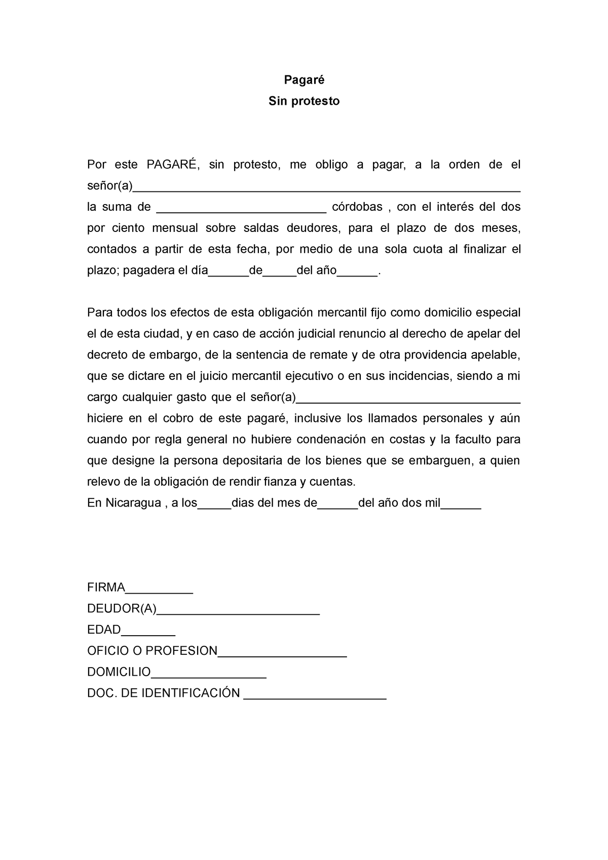 Pagare 🥖 Modelo Pagaré Sin Protesto Por Este PagarÉ Sin Protesto Me Obligo A Pagar A La 3016