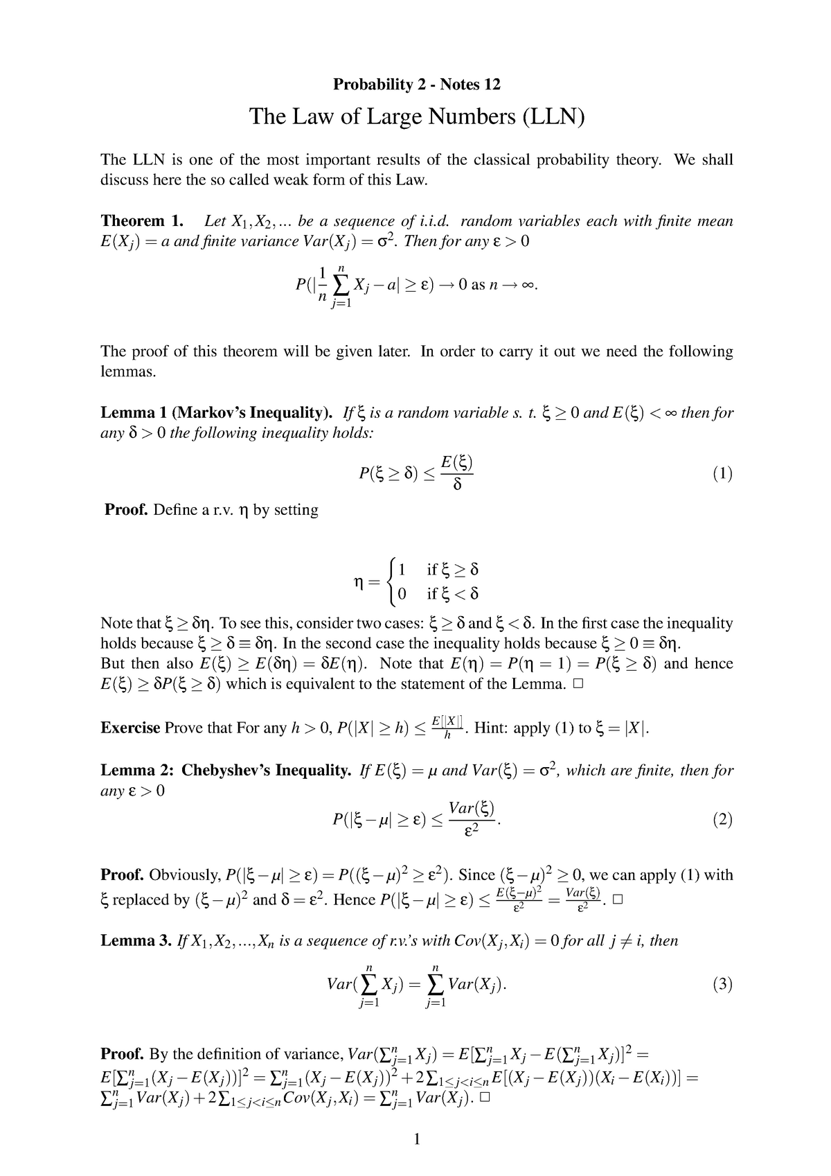 Notes 12 09 The Law Of Large Numbers Lln Studocu