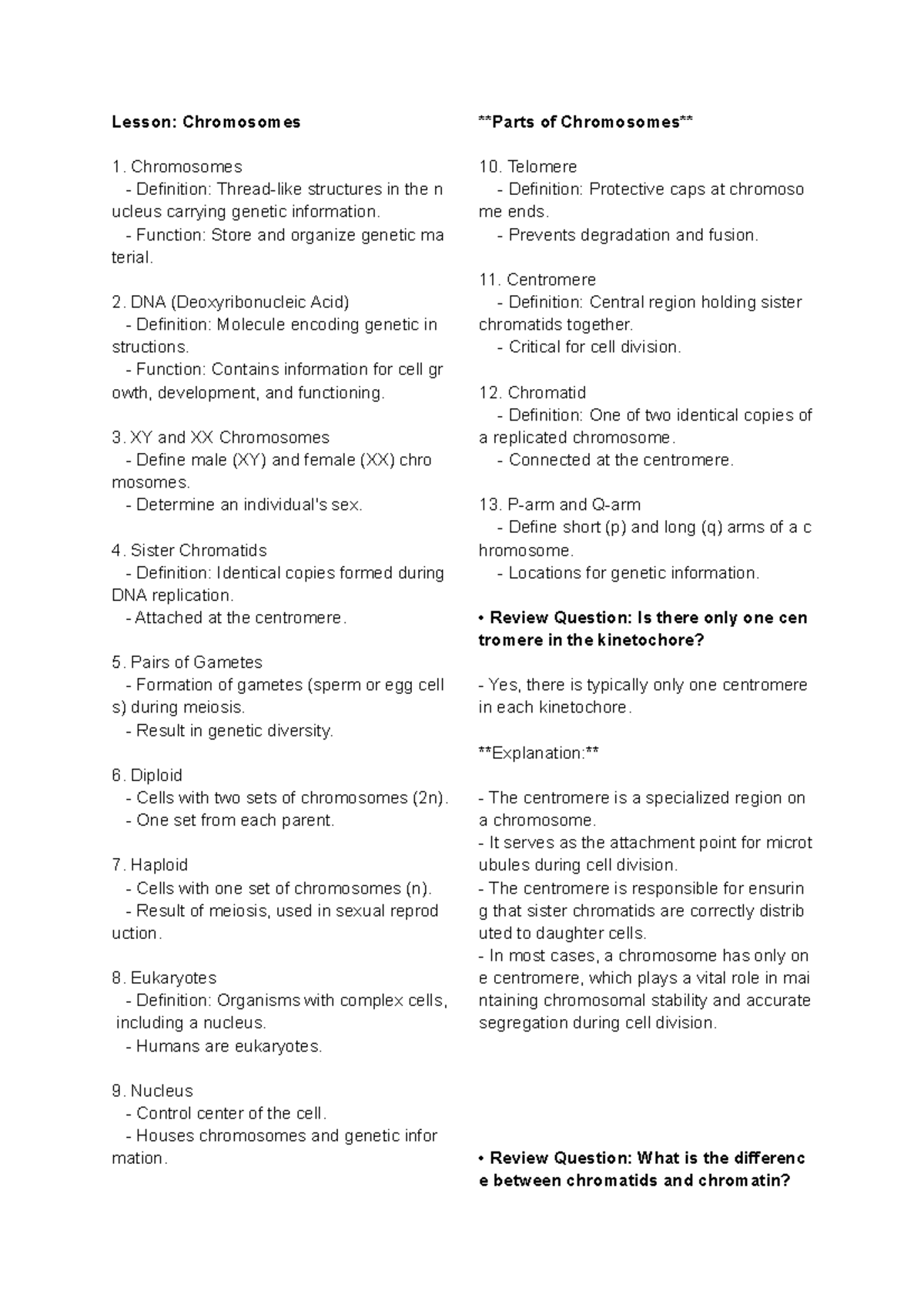 Science- Reviewer-P2 - Lesson: Chromosomes Chromosomes Definition ...