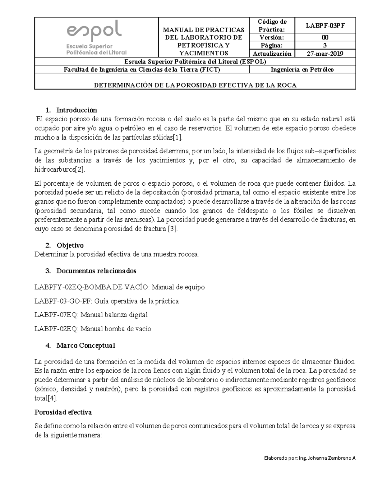 1. GUÍA DE LA Practica- Porosidad Efectiva-1 - Elaborado Por: Ing ...