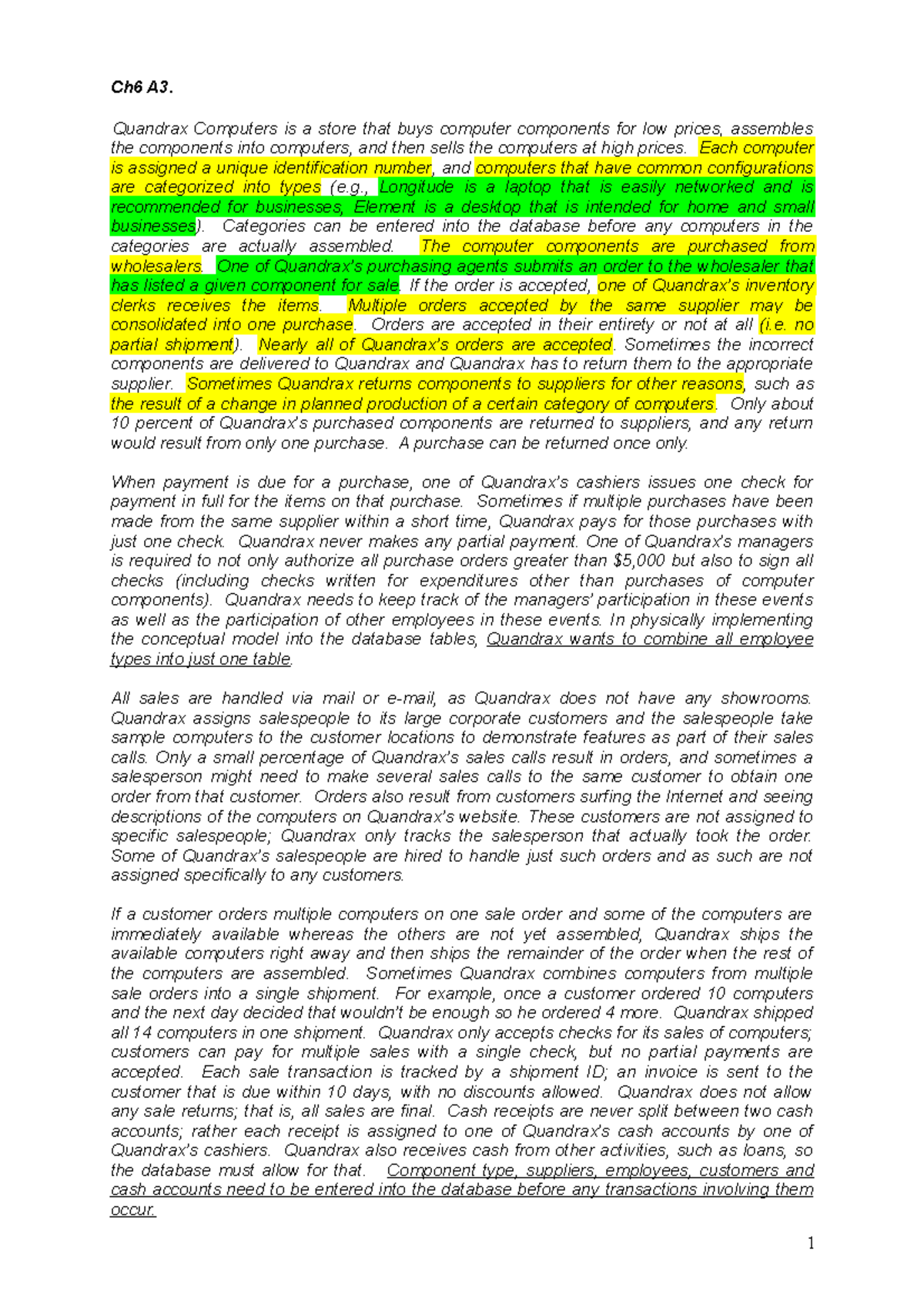 Ch6 Quandrax exercise (Revised) - Ch6 A3. Quandrax Computers is a store ...
