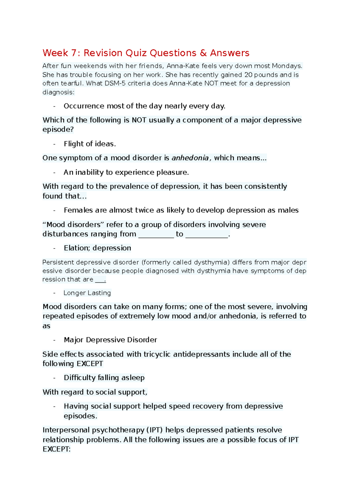 Questions and Answers - None - Week 7: Revision Quiz Questions ...