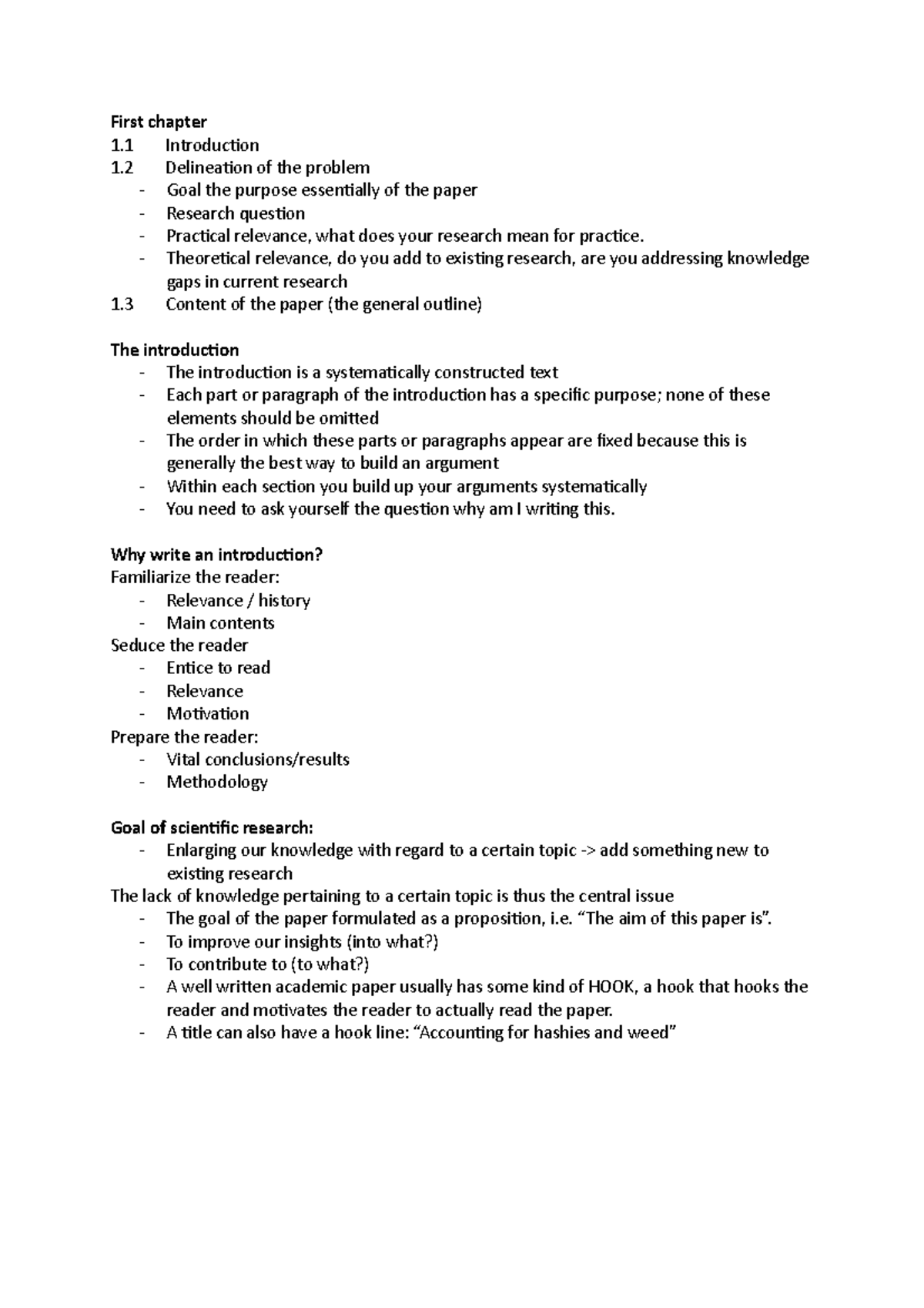 Scientific paper structure - First chapter 1 Introduction 1 Delineation ...