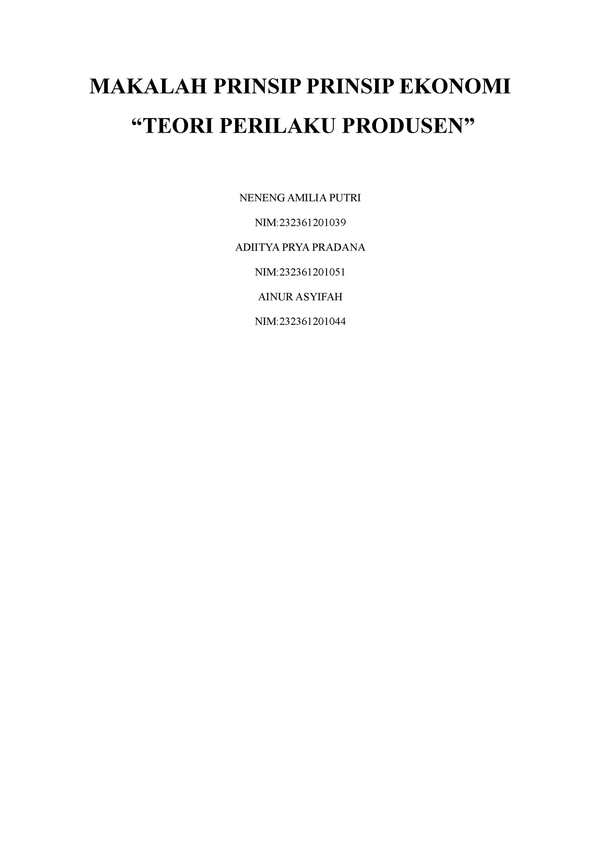 Makalah Prinsip Prinsip Ekonomi Makalah Prinsip Prinsip Ekonomi “teori Perilaku Produsen 6920