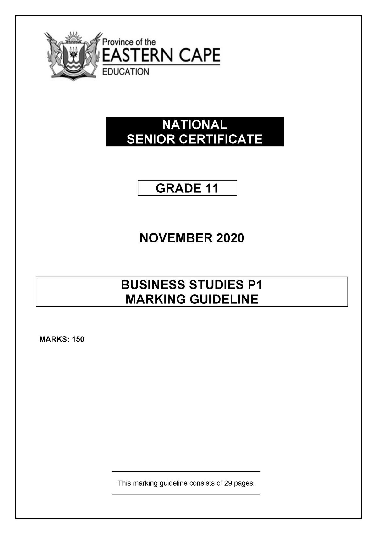 BSTD GR 11 P1 MEMO 2020 D Summary NATIONAL SENIOR CERTIFICATE GRADE 