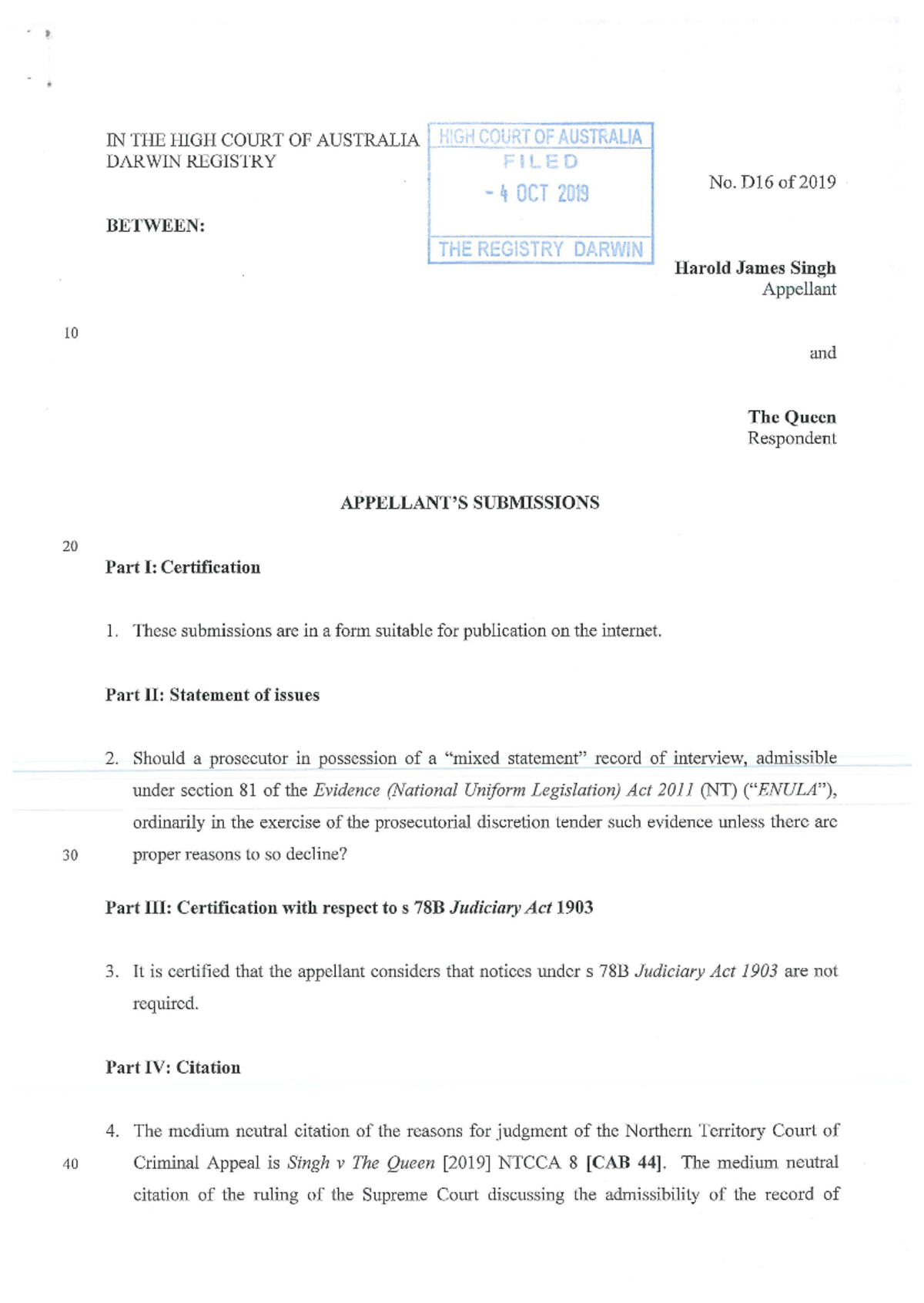 SinghQueen App appeal written submissions t 10 20 IN THE HIGH