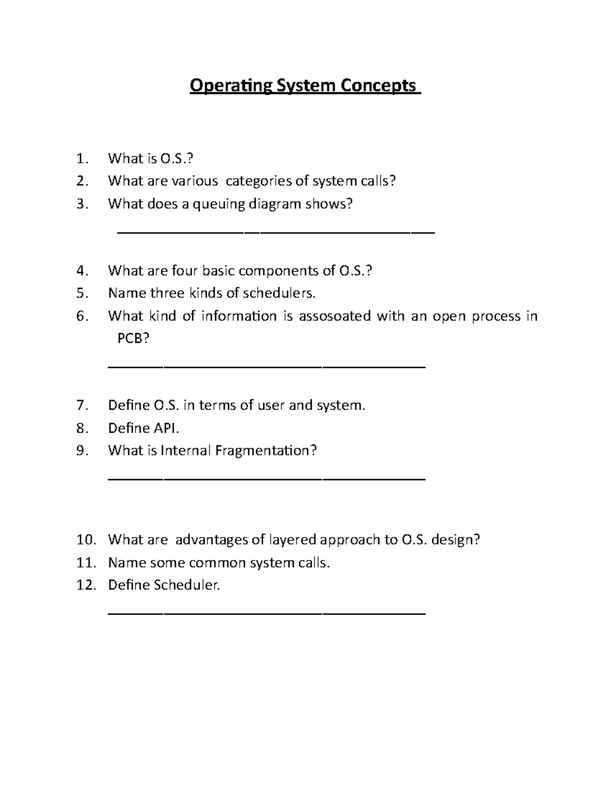 Viva Questions For OS-4 - Operating System Concepts 1. 2. 3. What Is O ...