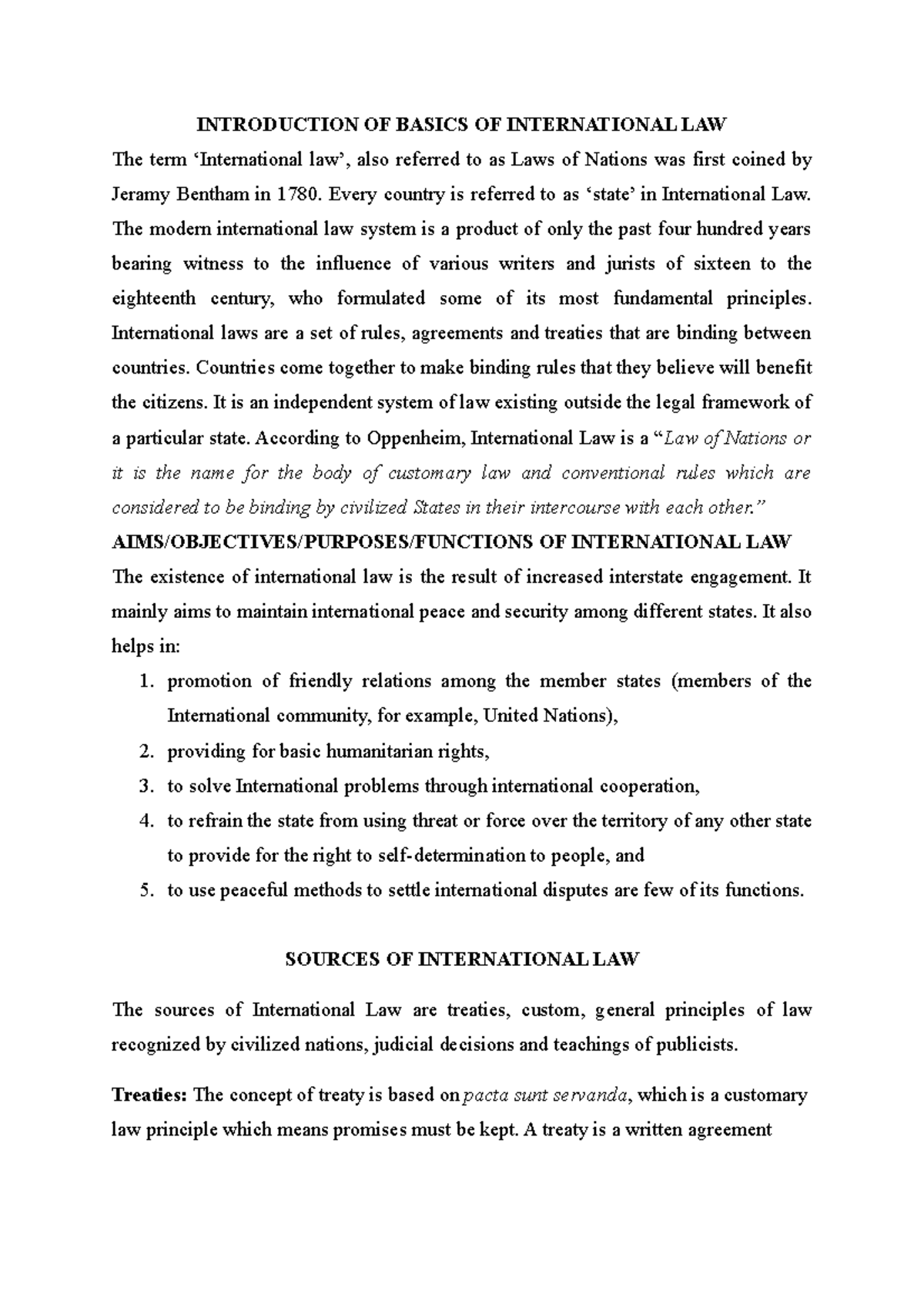 PIL Notes - INTRODUCTION OF BASICS OF INTERNATIONAL LAW The term ...