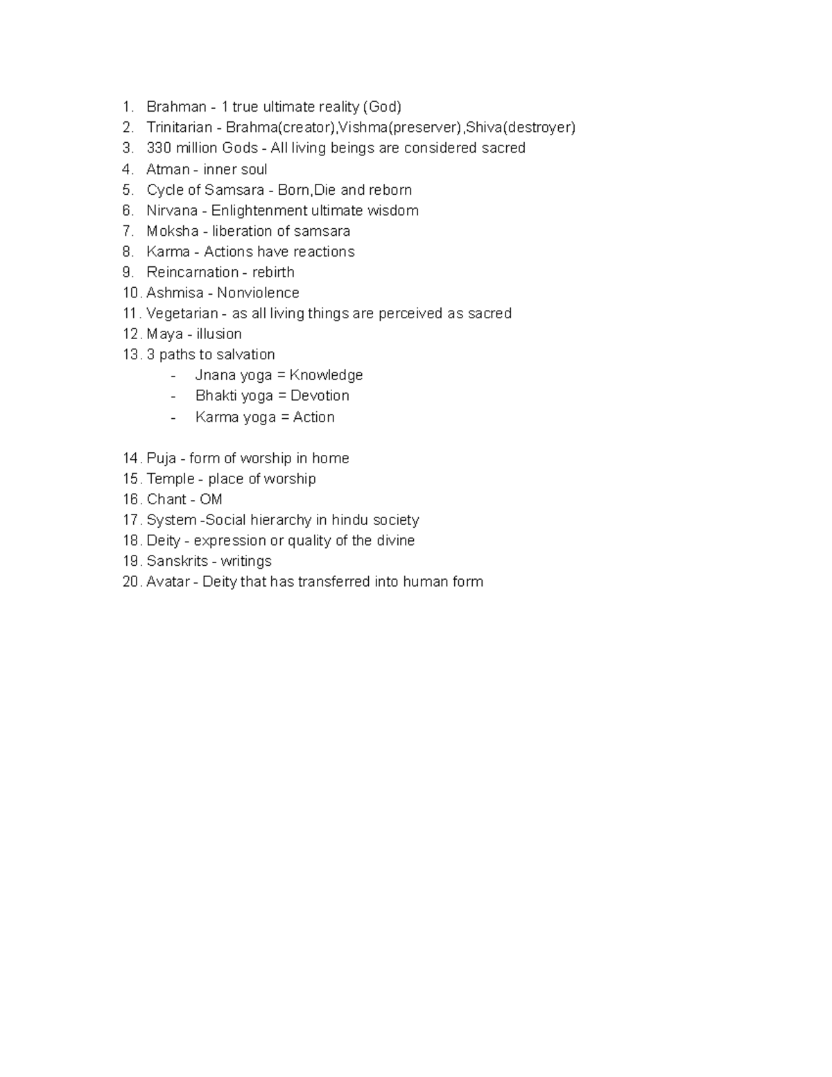 Hinduism Definitions - Religon notes - Brahman - 1 true ultimate ...