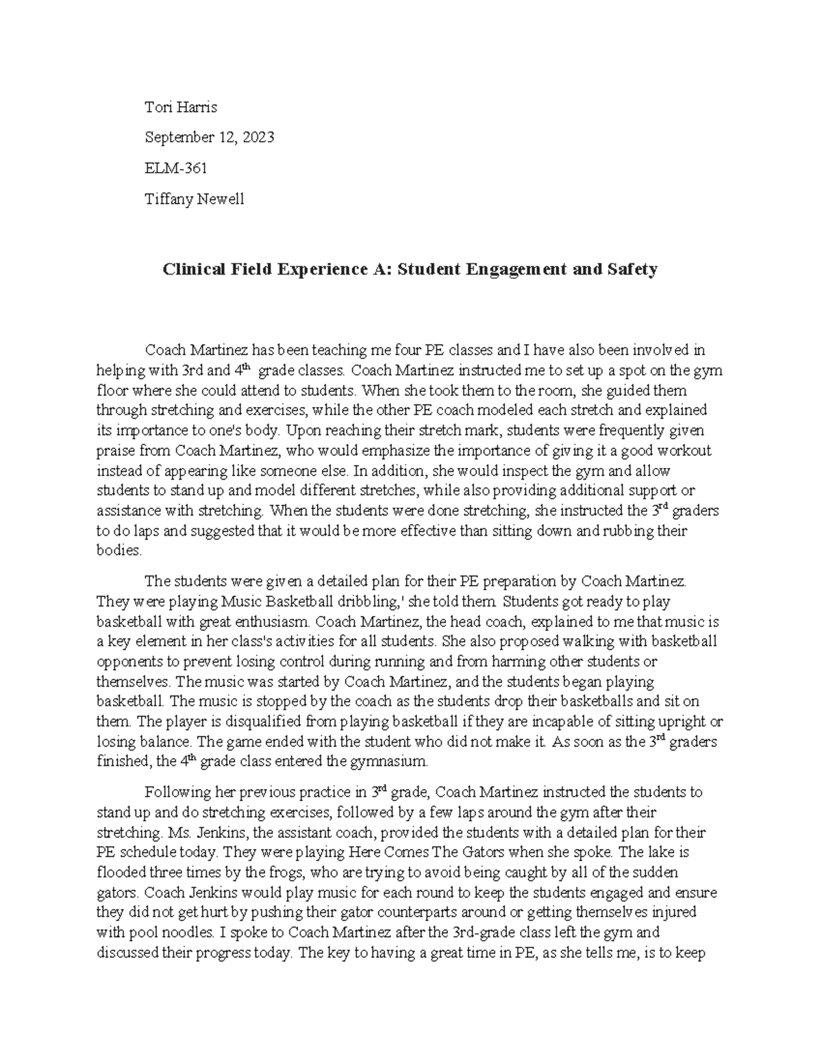 Field A work Tori Harris September 12, 2023 ELM Tiffany Newell