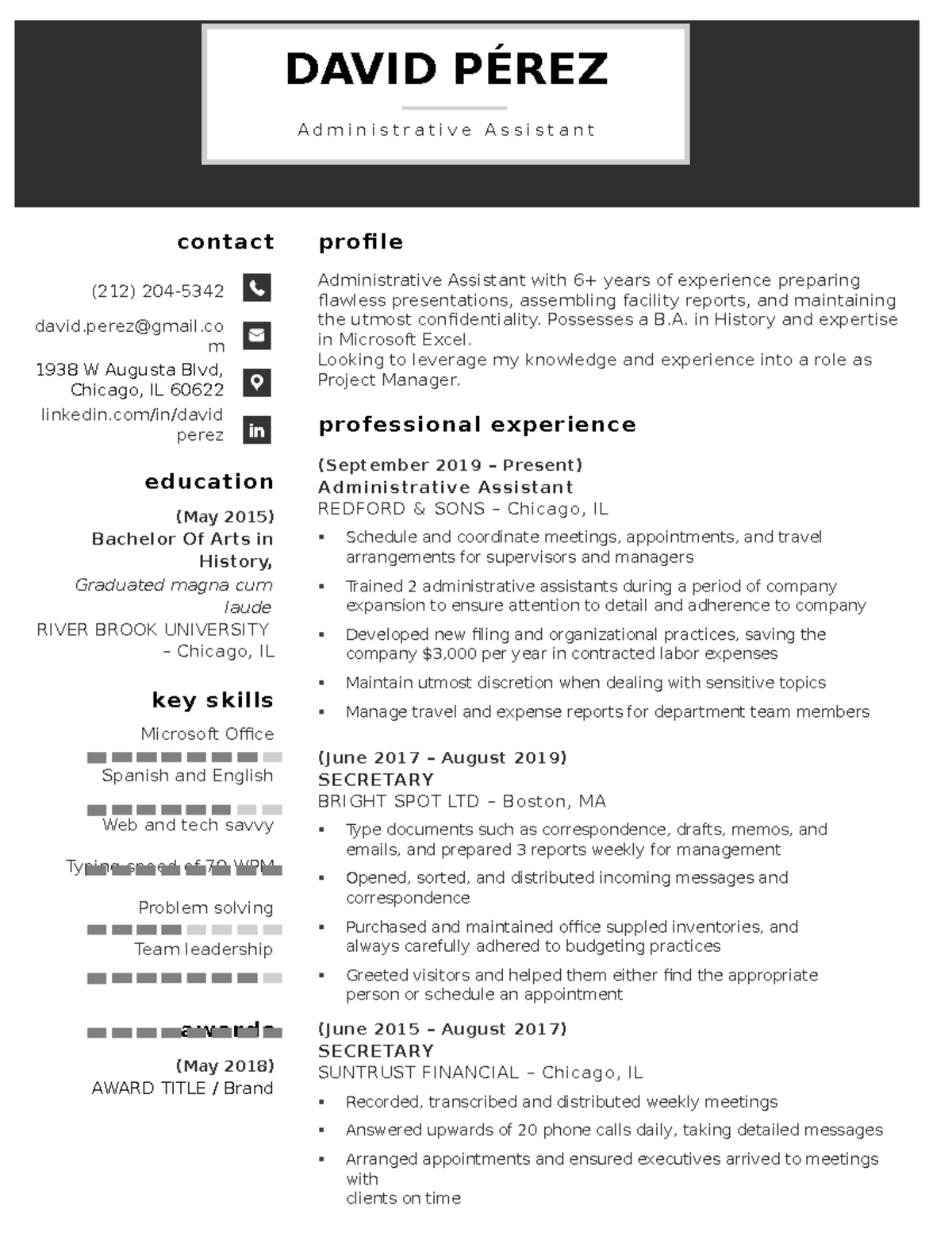 Cosmopolitan Professional Resume Template Black - Accounting for ...