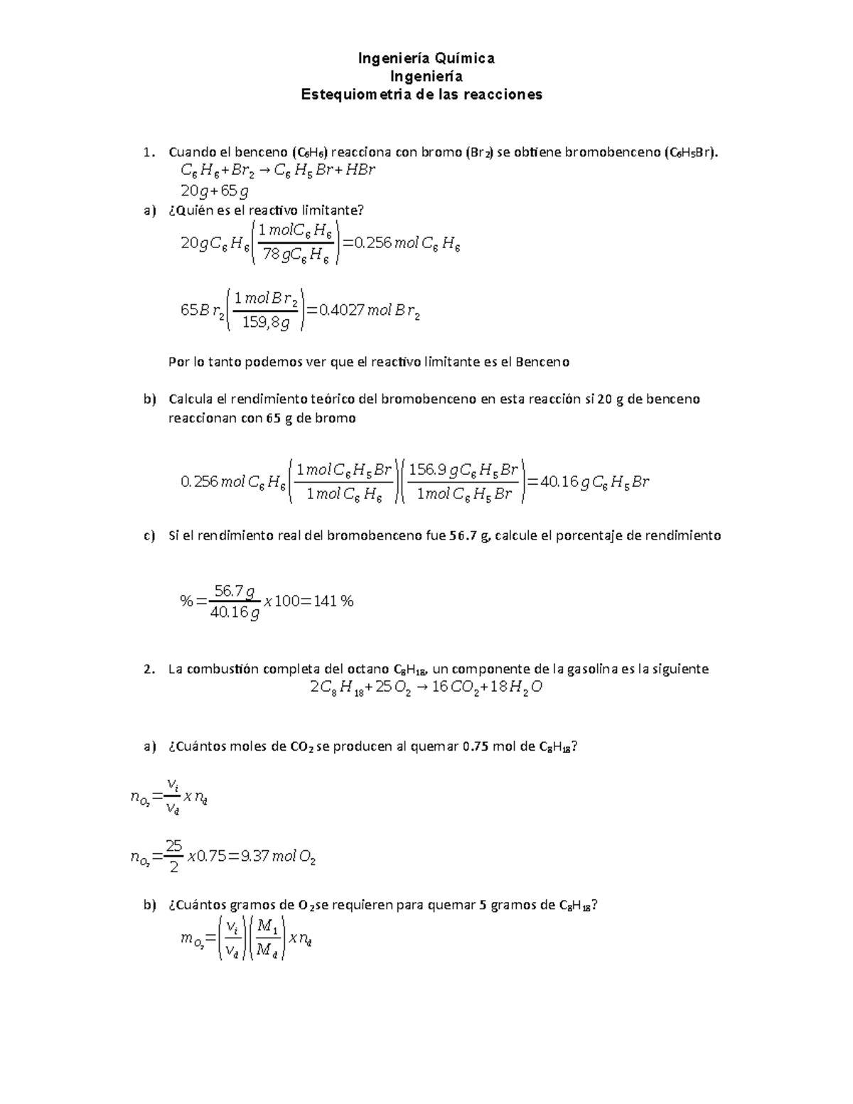 Estequiometria De Las Reacciones - Ingeniería Química Ingeniería ...