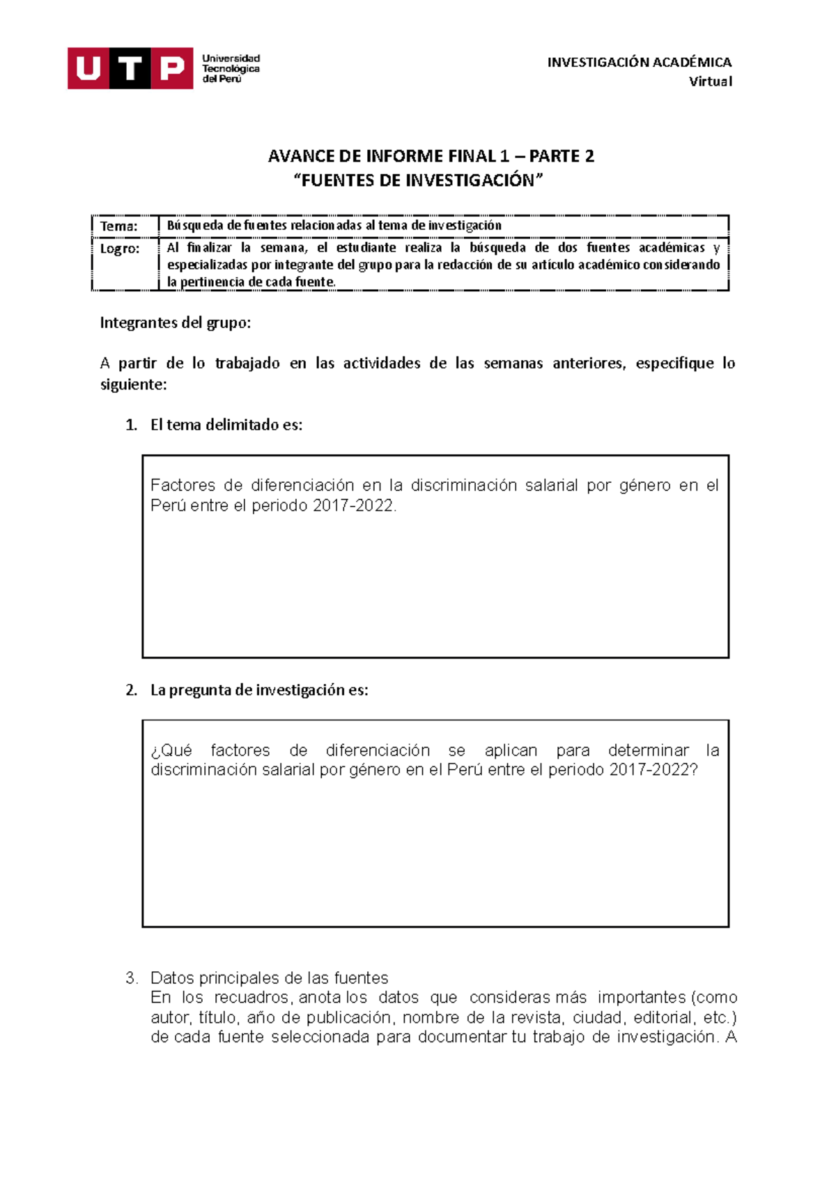 Semana 05 Avance De Informe Final 1 Parte 2 Fuentes De Investigación