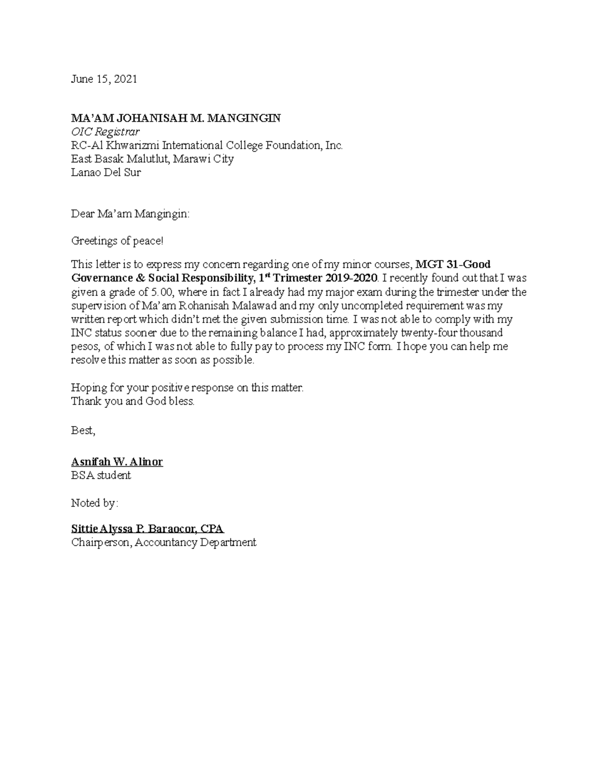 Letter for Elapsed INC - Sir winzton - June 15, 2021 MA’AM JOHANISAH M ...