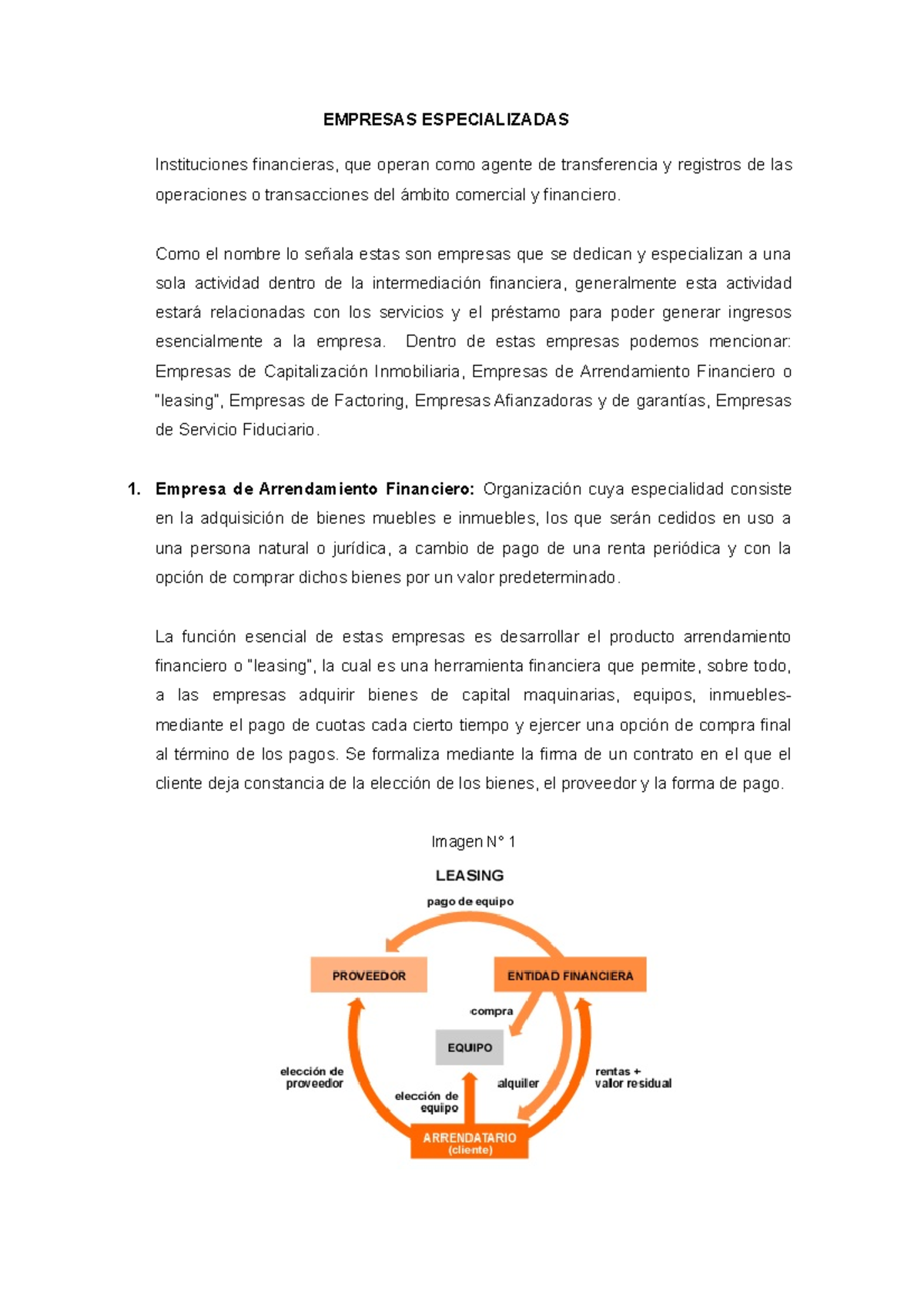 Empresas Especializadas EMPRESAS ESPECIALIZADAS Instituciones financieras, que operan como