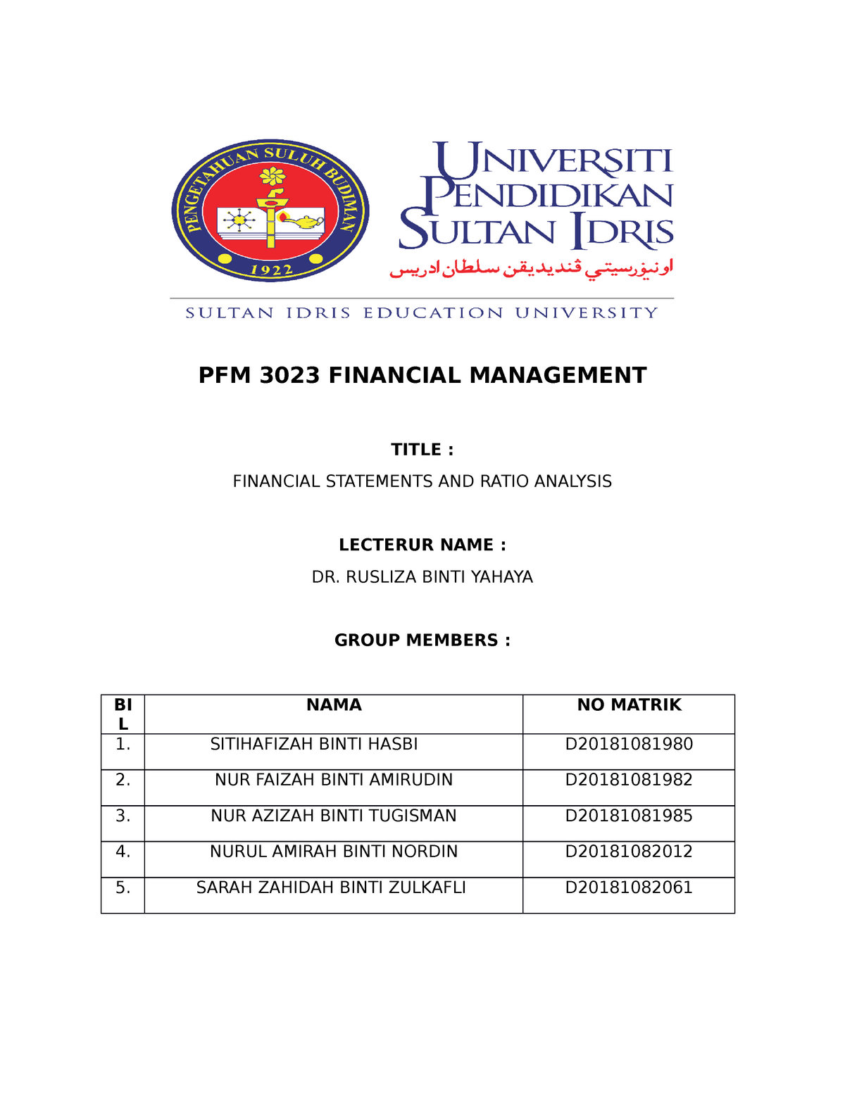 PFM Ratio Sem lepas - - StuDocu